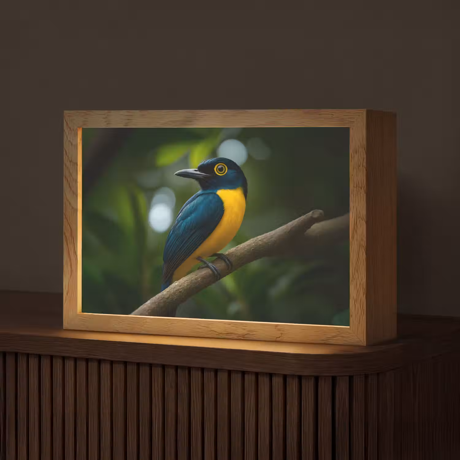 Vogel - Tak - Geel - Bladeren Light Box met kabel (Tafellamp) klein -z3d_website
