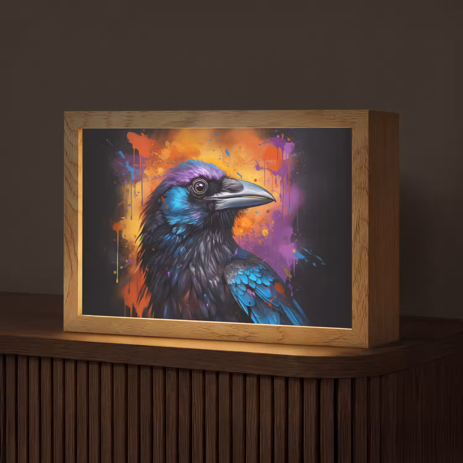Vogel - Kraai - Graffiti - Zwart - Dieren Light Box met kabel (Tafellamp) klein -z3d_website