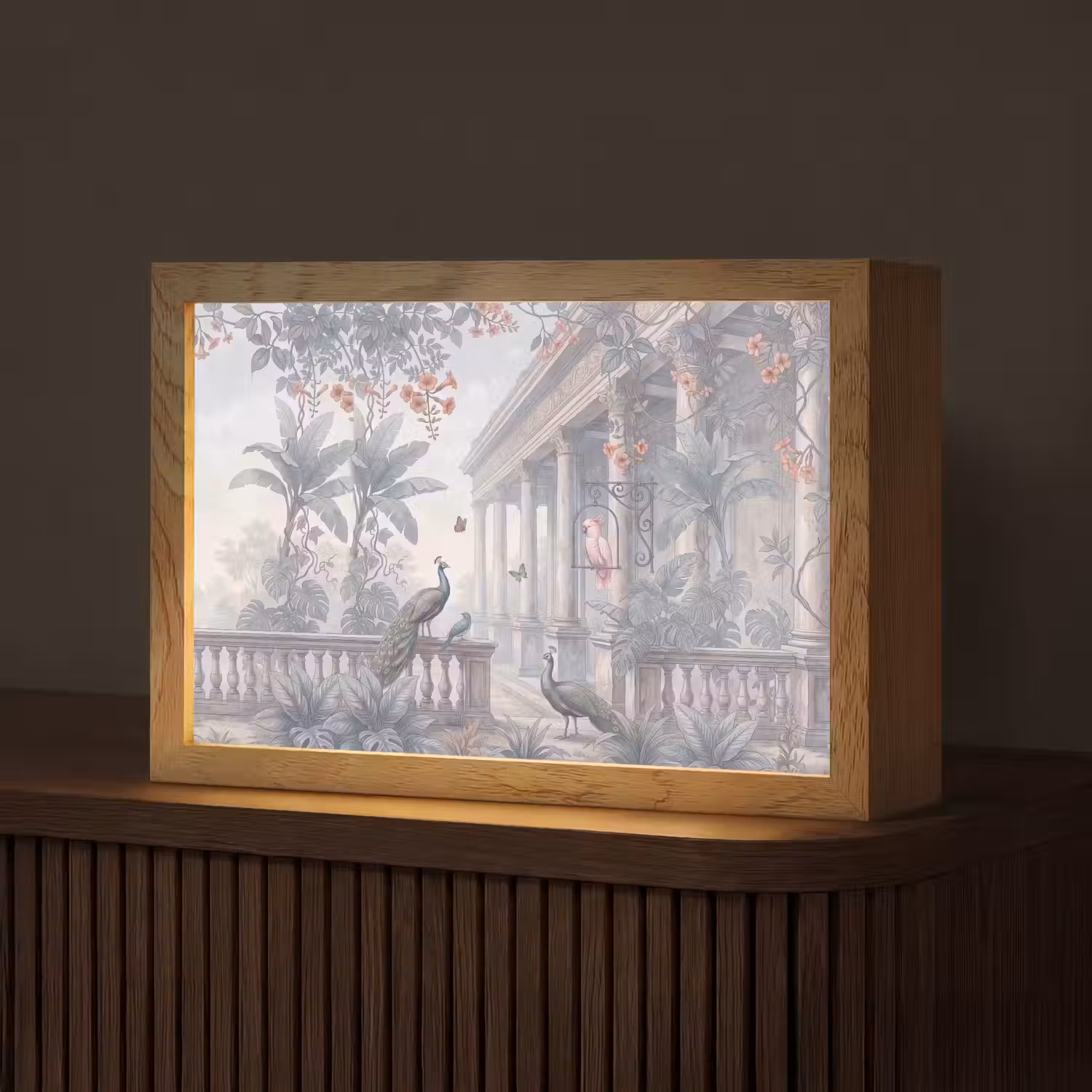 Vogel - Pauw - Architectuur - Klassiek - Groen Light Box met kabel (Tafellamp) klein -z3d_website