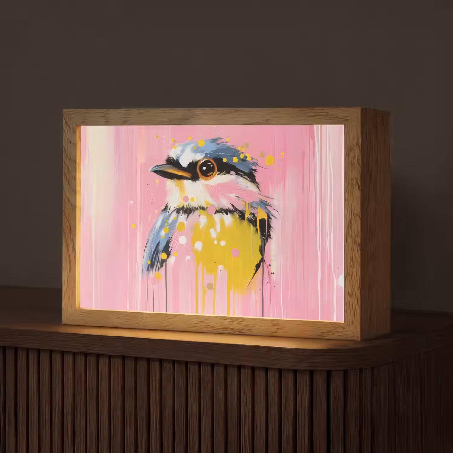 Vogel - Roze - Geel - Blauw Light Box met kabel (Tafellamp) klein -z3d_website
