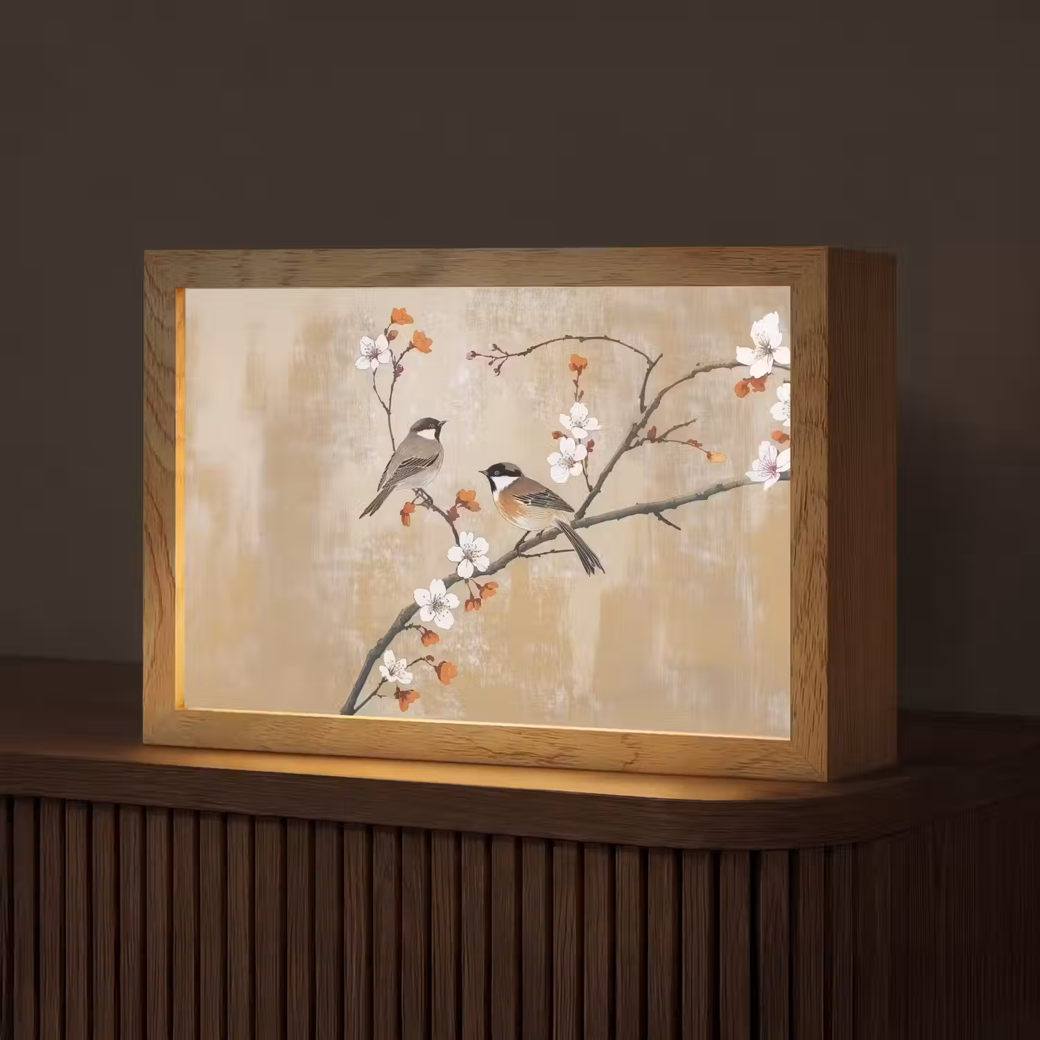 Vogels - Bloesemtak - Bloemen - Oranje Light Box met kabel (Tafellamp) klein -z3d_website