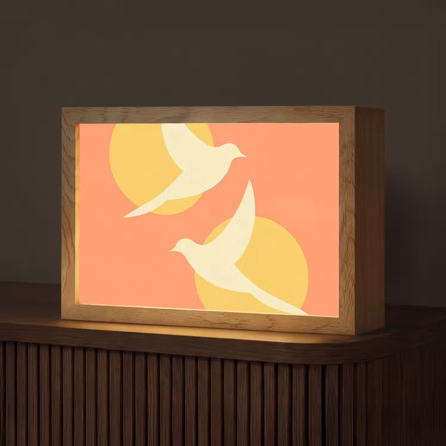 Vogels - Cirkels - Geel Light Box met kabel (Tafellamp) klein -z3d_website