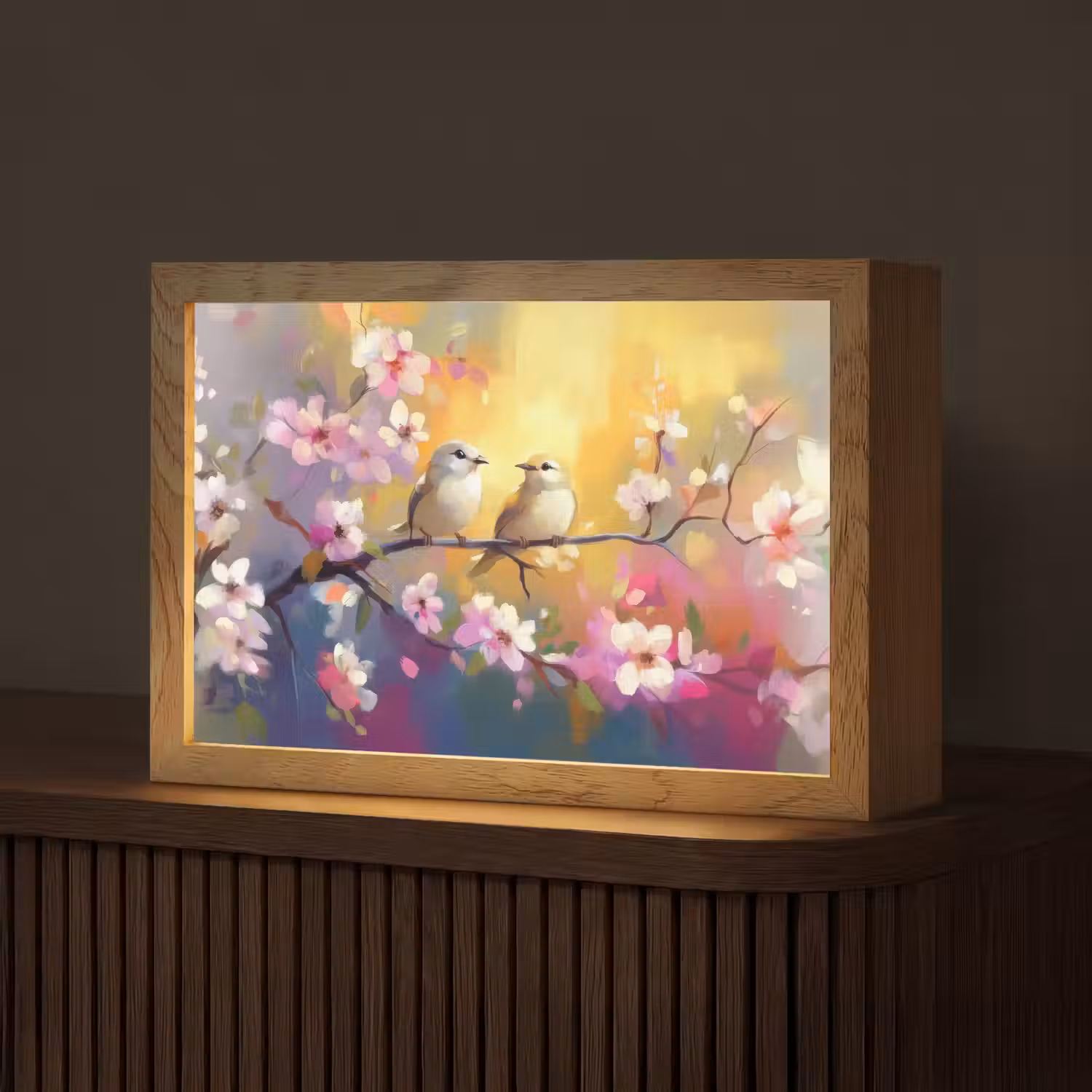 Vogels - Bloemen - Roze Light Box met kabel (Tafellamp) klein -z3d_website