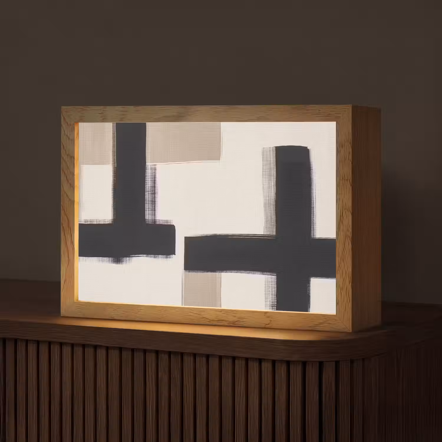 Zwart - Abstract - Japandi Light Box met kabel (Tafellamp) klein -z3d_website