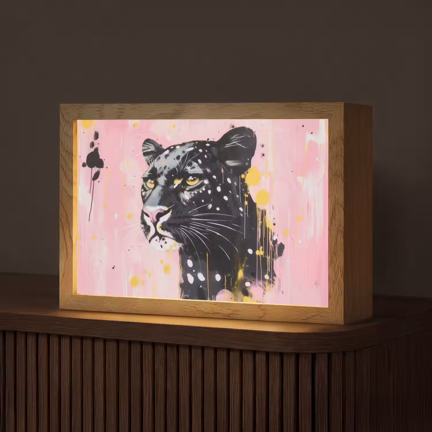 Zwart - Panter - Roze - Abstract Light Box met kabel (Tafellamp) klein -z3d_website