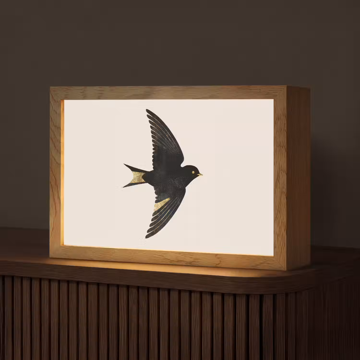 Zwarte zwaluw - Gouden accenten - Lichte achtergrond Light Box met kabel (Tafellamp) klein -z3d_website