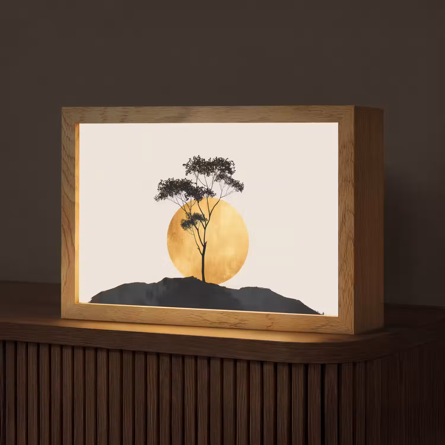 Zwarte boom - Gouden cirkel - Heuvel Light Box met kabel (Tafellamp) klein -z3d_website