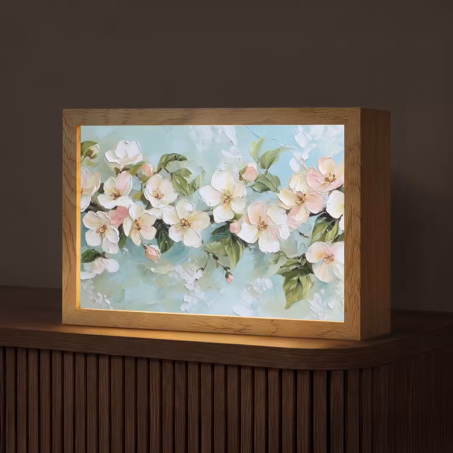 Bloesem - Bladeren - Lichtblauw Light Box met kabel (Tafellamp) klein -z3d_website