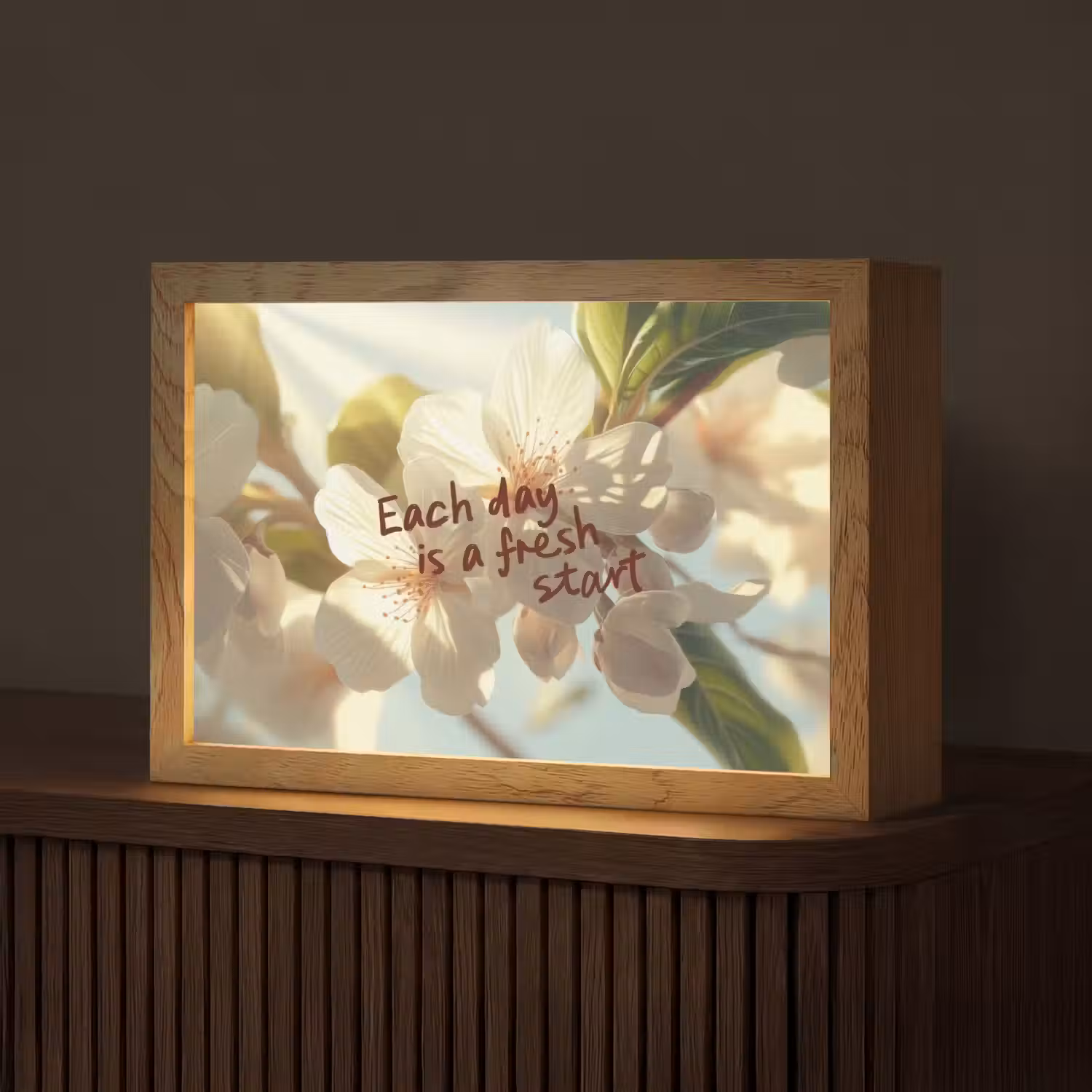 Bloesems - Zonlicht - Quote - Wit Light Box met kabel (Tafellamp) klein -z3d_website