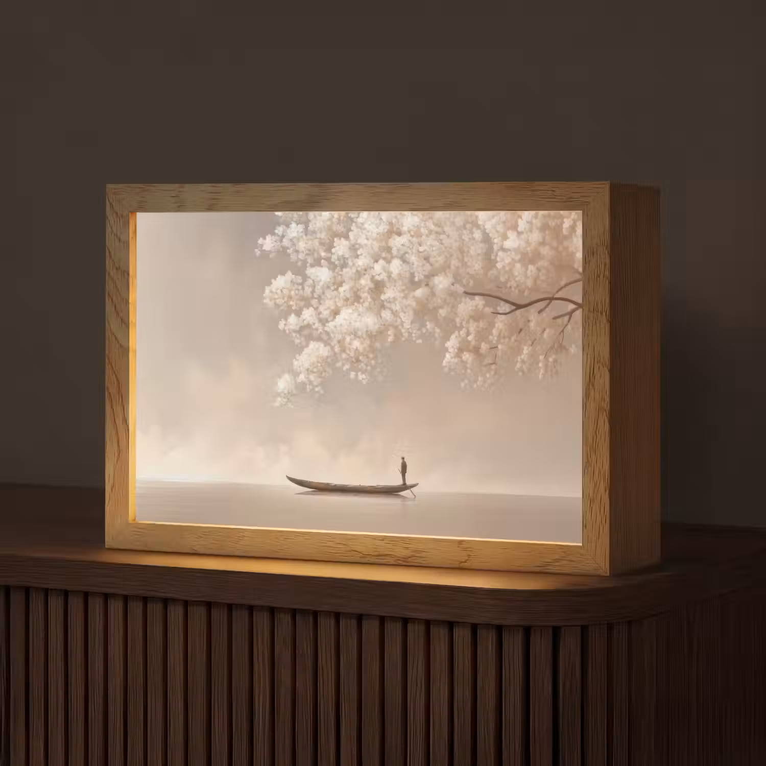 Bloesems - Wit - Boot - Minimalistisch Light Box met kabel (Tafellamp) klein -z3d_website