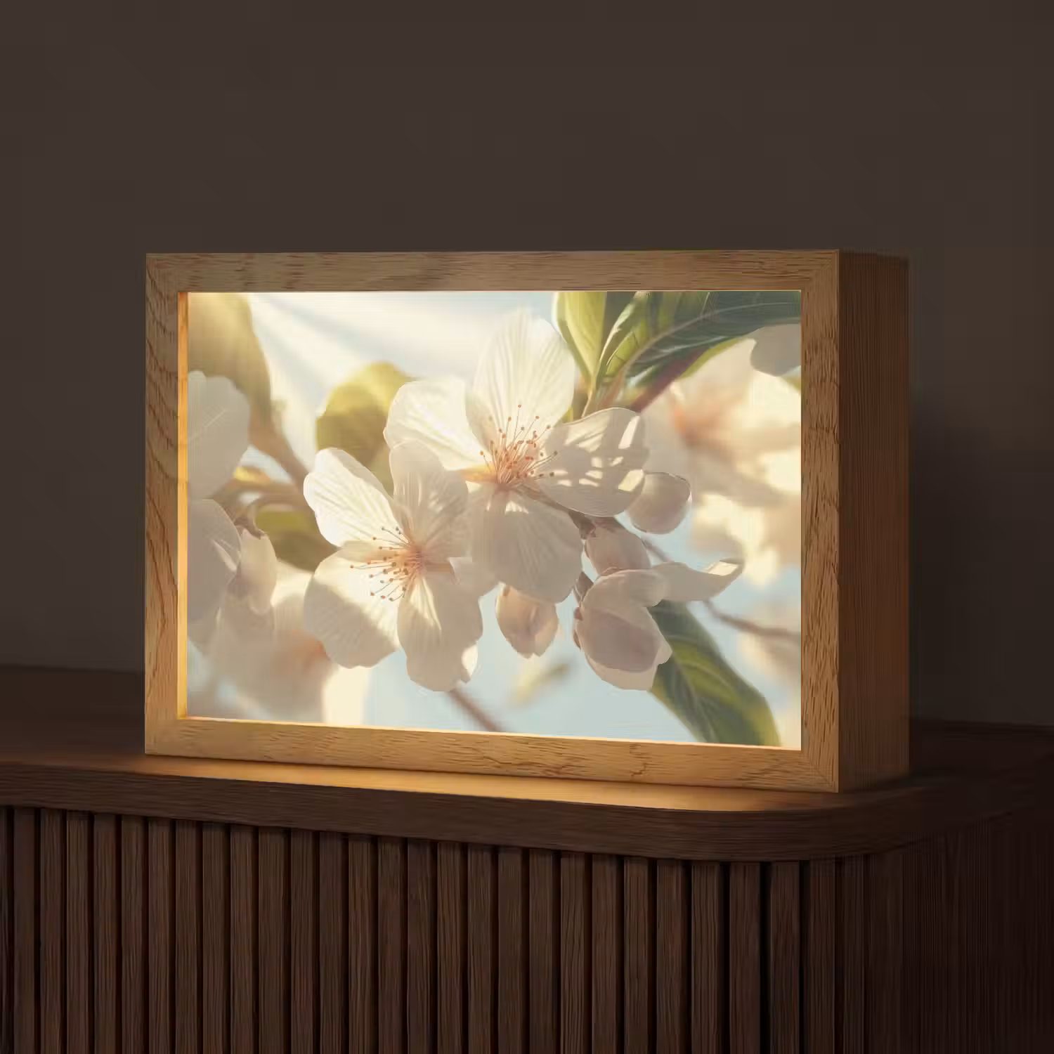 Bloesems - Wit - Zonnestralen - Bloemblaadjes Light Box met kabel (Tafellamp) klein -z3d_website