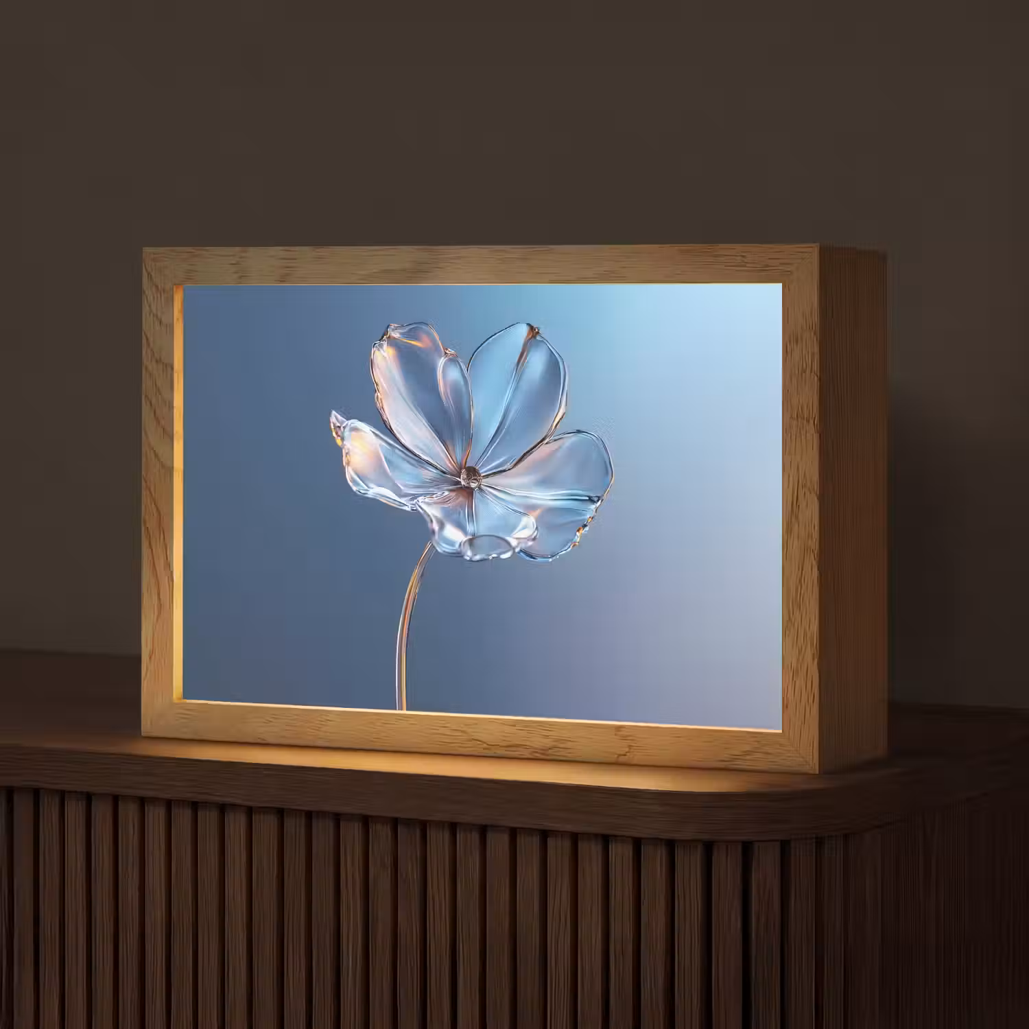 Blauw - Bloem - Glazen - Sierlijk Light Box met kabel (Tafellamp) klein -z3d_website