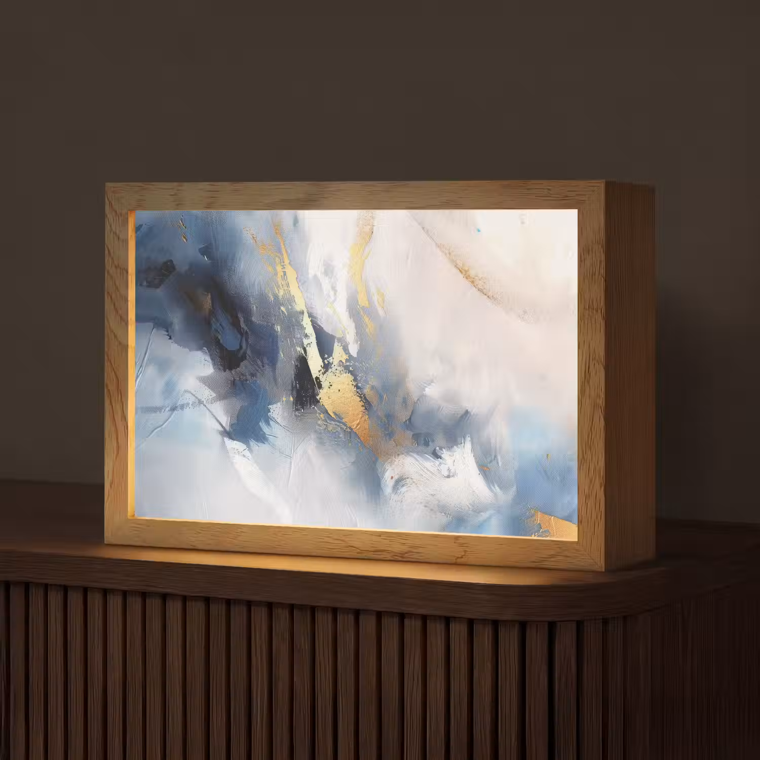 Blauw - Modern - Marmer - Abstract - Goud Light Box met kabel (Tafellamp) klein -z3d_website