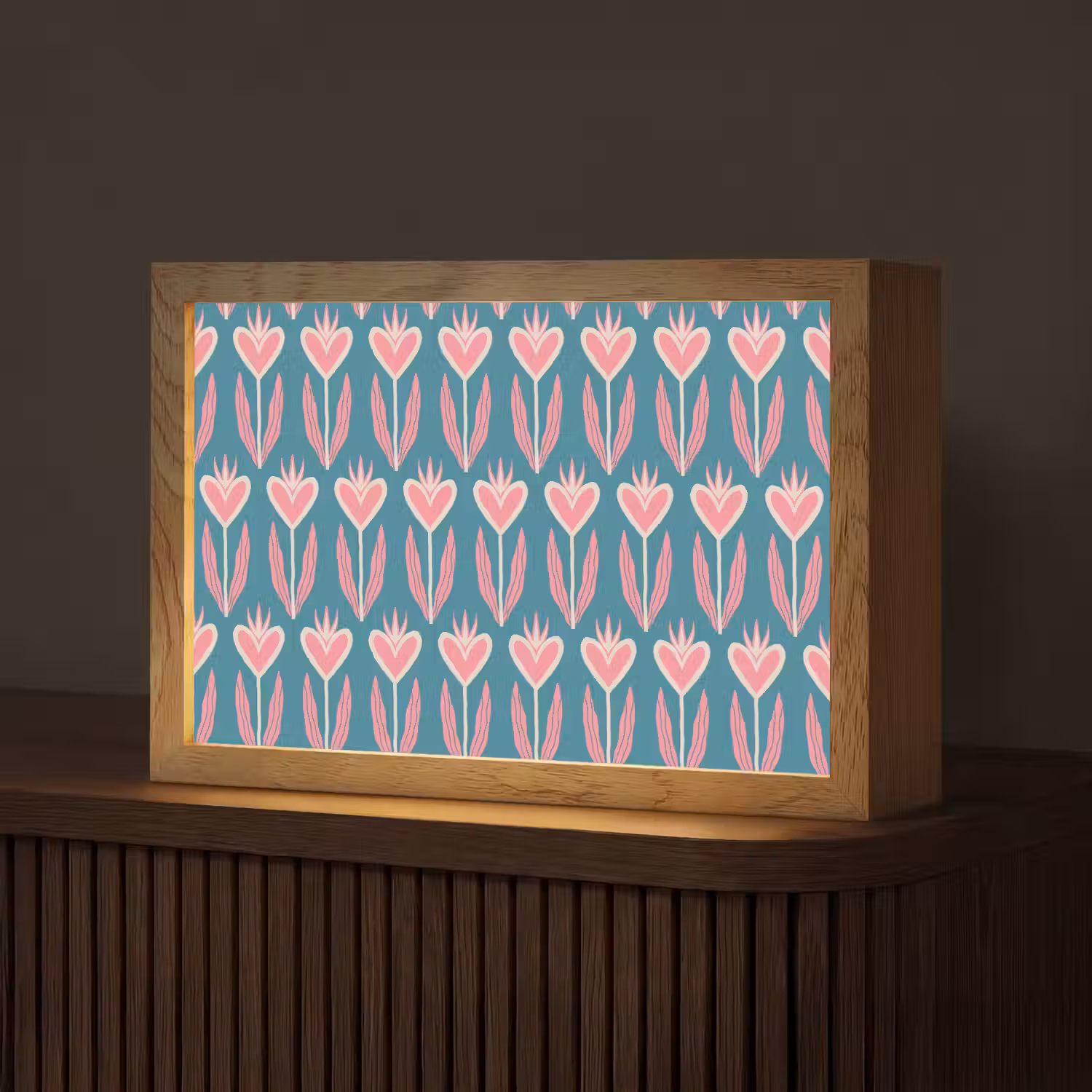 Blauw - Retro - Patroon - Hartjes Light Box met kabel (Tafellamp) klein 924 -z3d_website