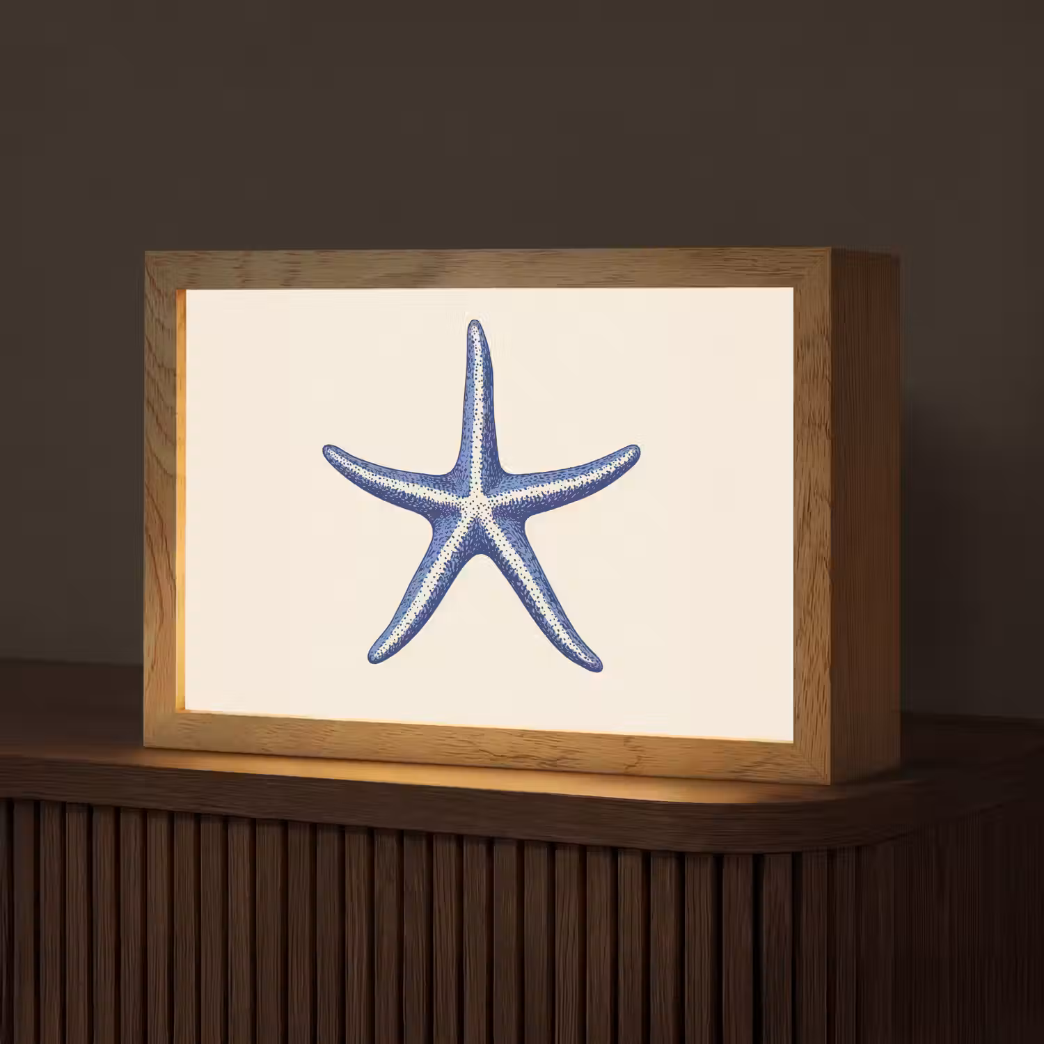 Blauwe zeester - Minimalistisch - Beige Light Box met kabel (Tafellamp) klein -z3d_website