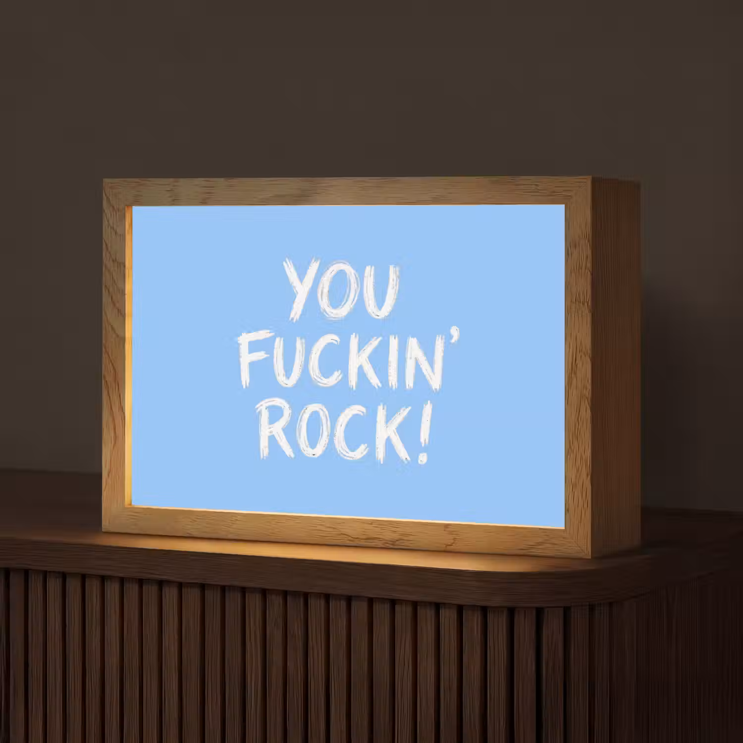 Blauw - Wit - You fuckin rock Light Box met kabel (Tafellamp) klein -z3d_website
