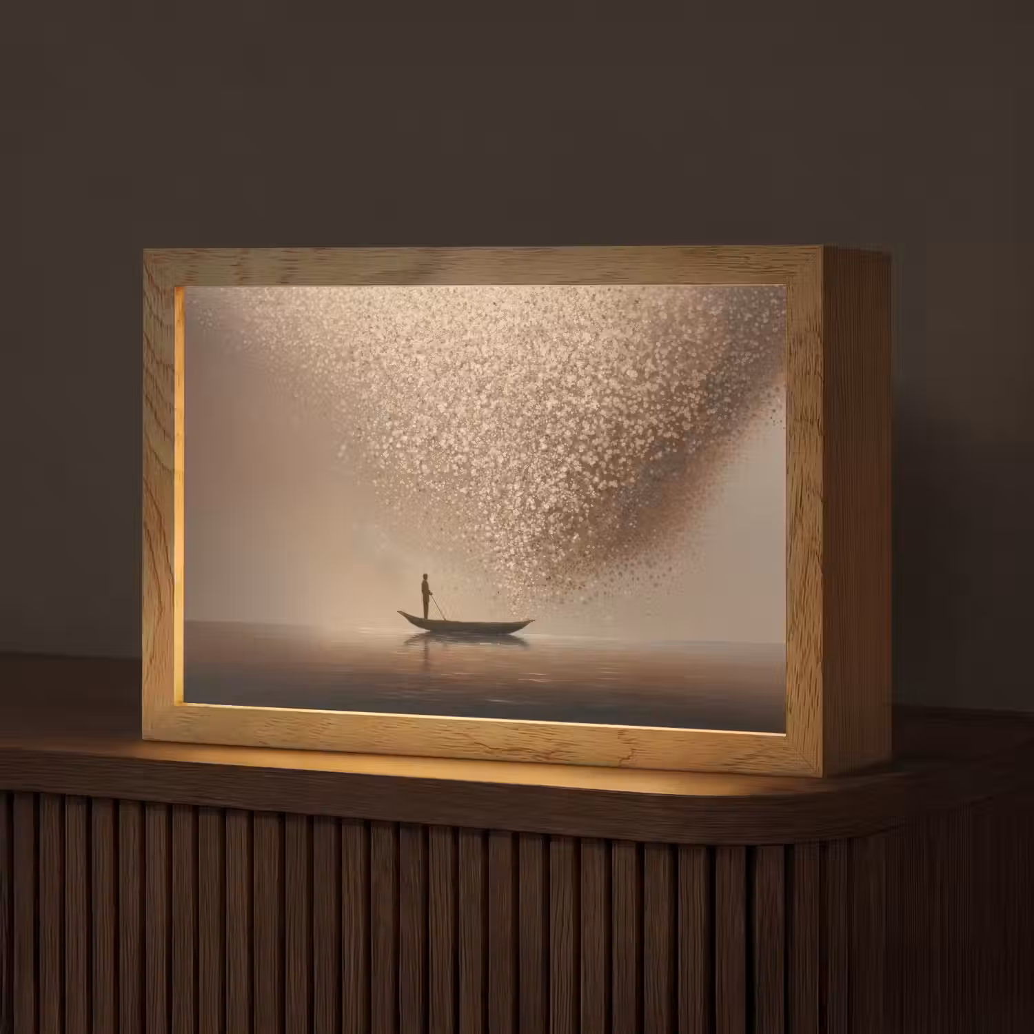 Bootje - Blaadjes - Goud - Water Light Box met kabel (Tafellamp) klein -z3d_website