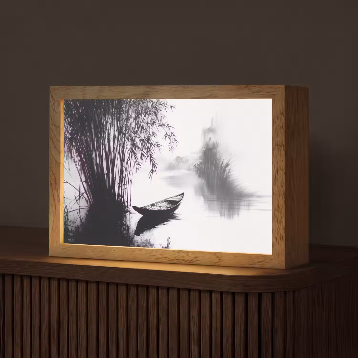 Boot - Rivier - Bamboe - Wit Light Box met kabel (Tafellamp) klein -z3d_website