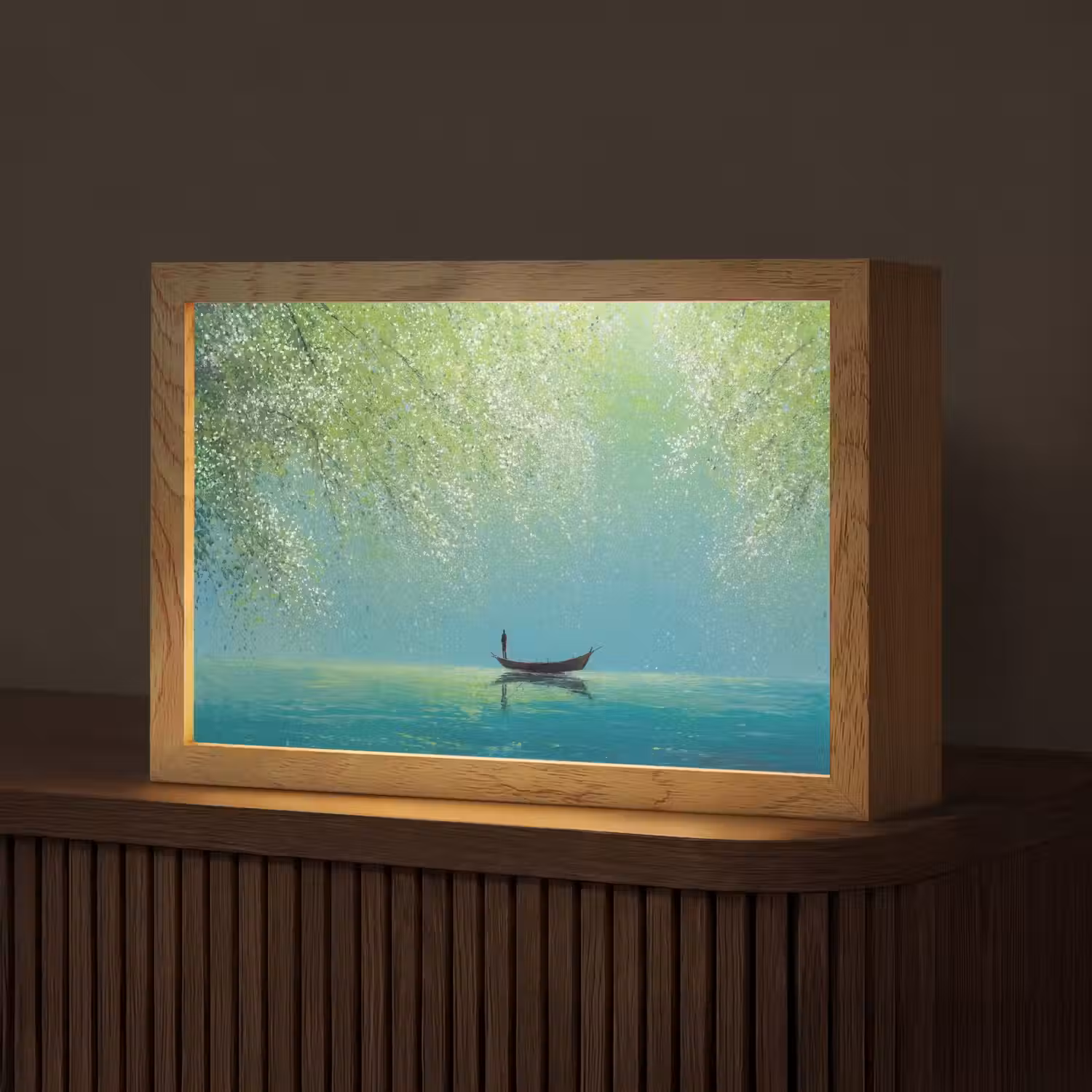 Bootje - Water - Bladeren - Bloesems Light Box met kabel (Tafellamp) klein -z3d_website