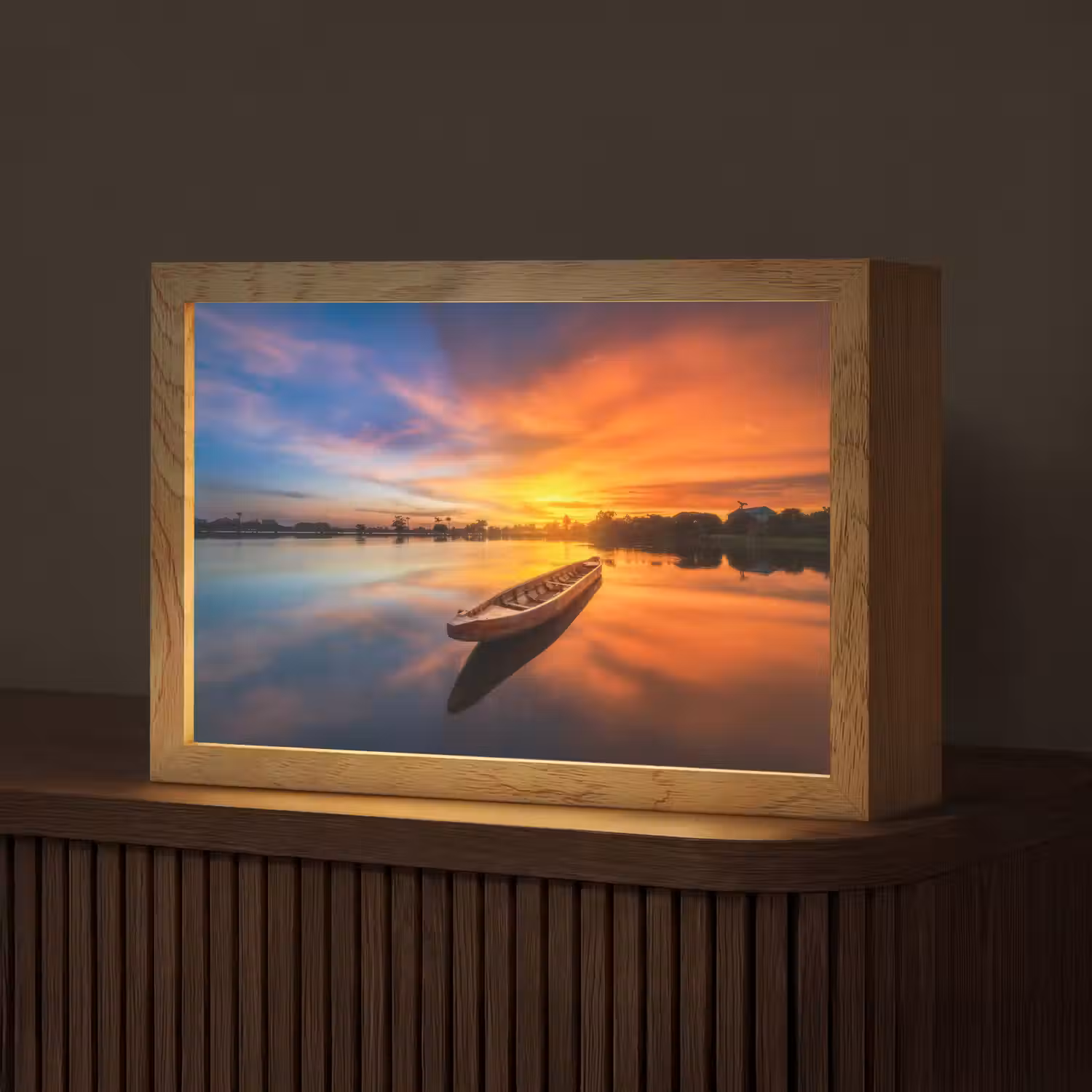 Boot - Water - Zonsondergang - Oranje - Water Light Box met kabel (Tafellamp) klein -z3d_website