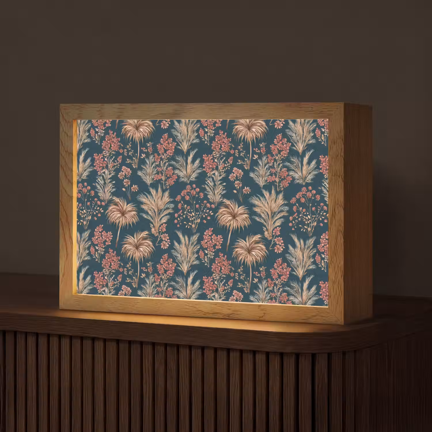 Botanisch - Patroon - Blauw Light Box met kabel (Tafellamp) klein 924 -z3d_website