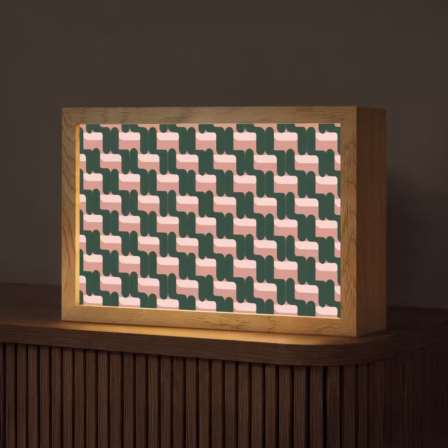 Vlechtpatroon - Groen - Roze - Geometrisch Light Box met kabel (Tafellamp) klein 924 -z3d_website