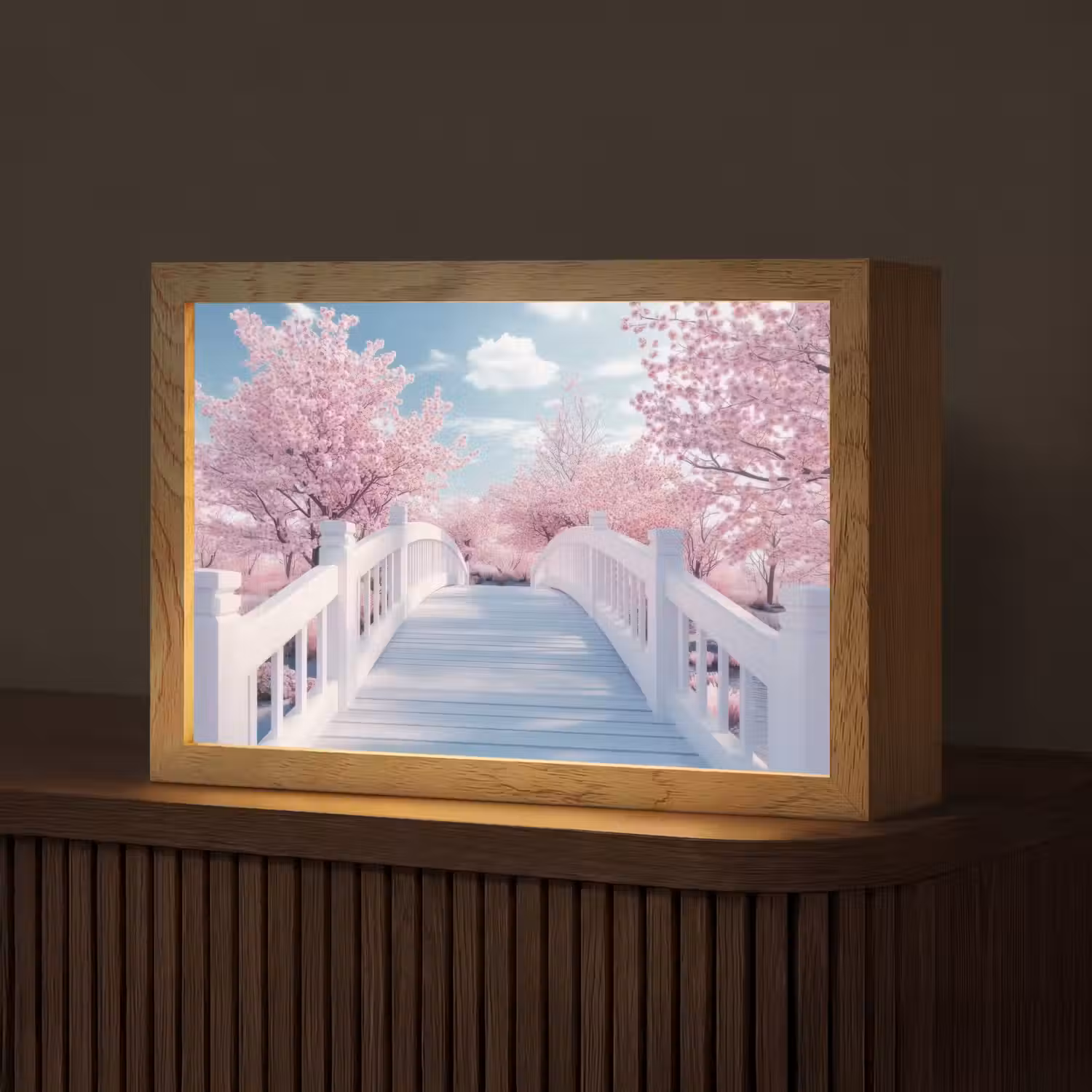 Brug - Kersenbomen - Wit Light Box met kabel (Tafellamp) klein -z3d_website