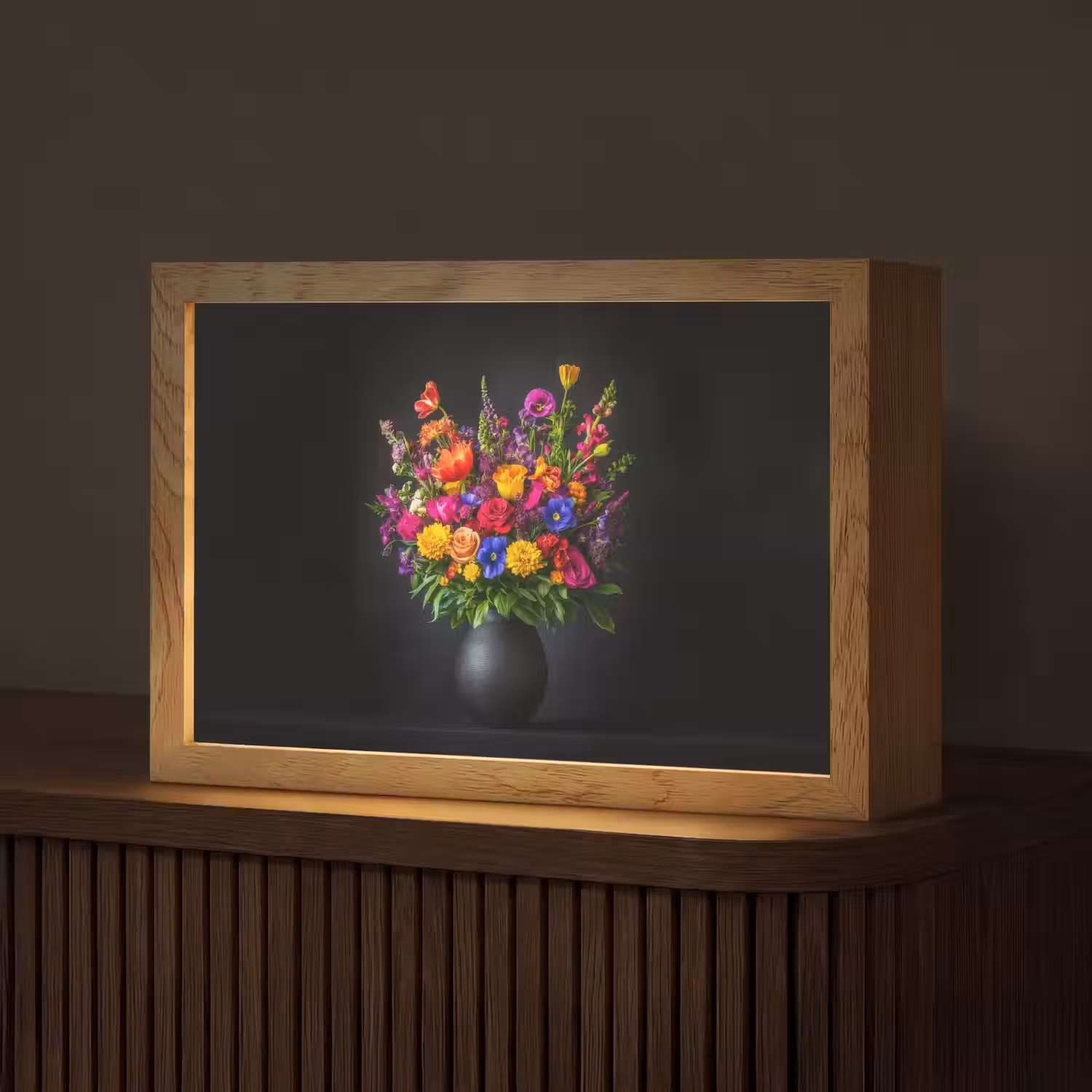 Felgekleurd - Bloemen - Vaas Light Box met kabel (Tafellamp) klein -z3d_website