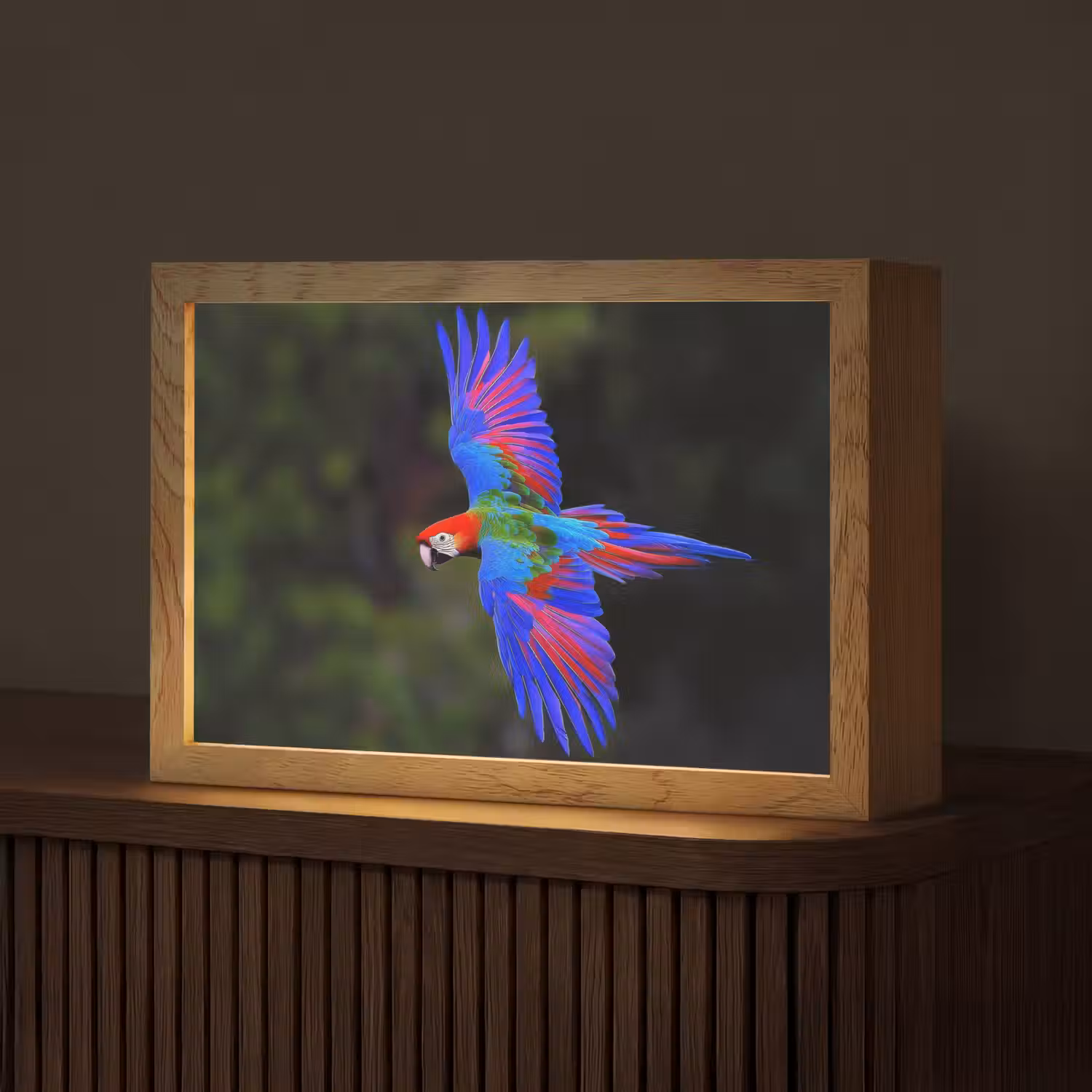 Felgekleurd - Papegaai - Bos - Vleugels Light Box met kabel (Tafellamp) klein -z3d_website