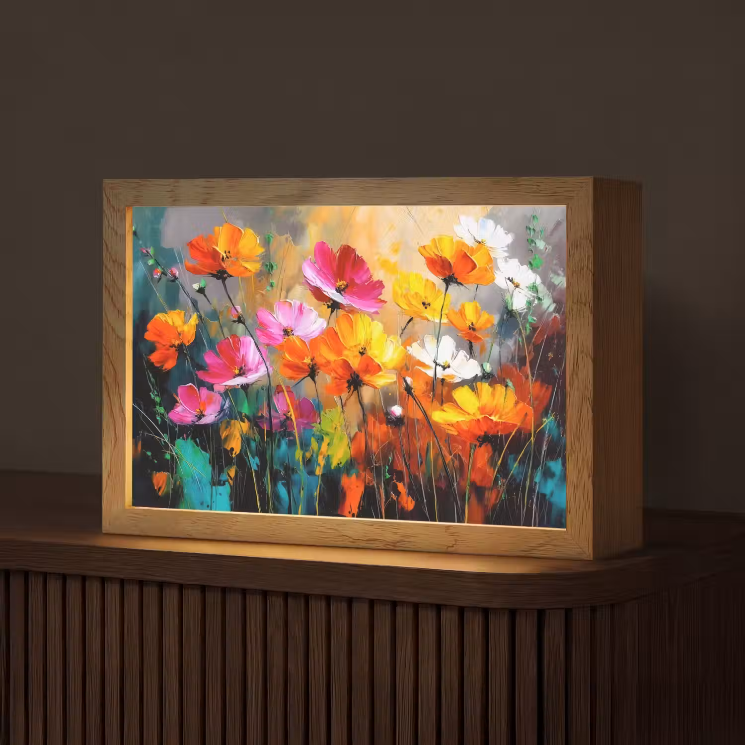 Felgekleurd - Bloemblaadjes - Abstract Light Box met kabel (Tafellamp) klein -z3d_website