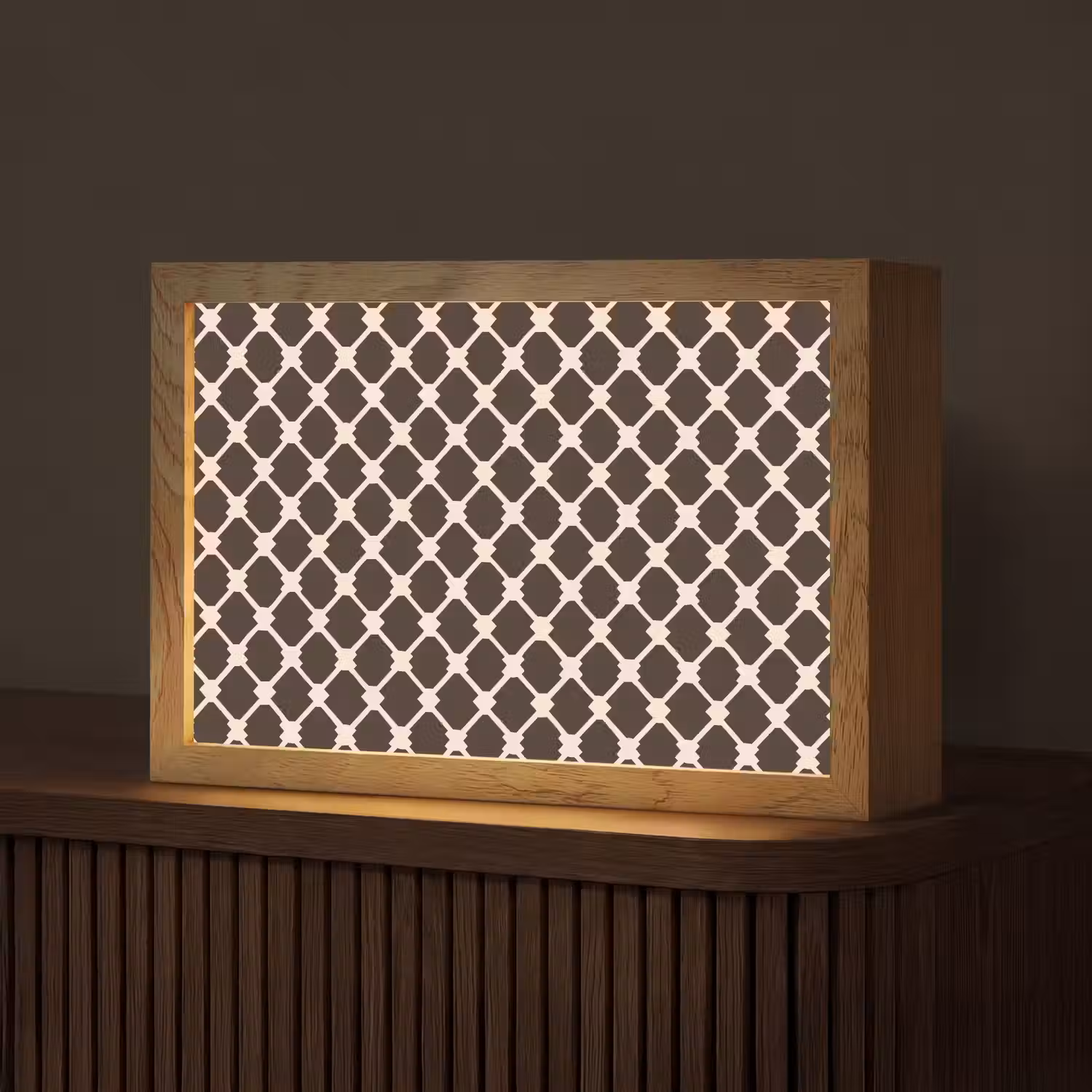 Bruin - Ruitpatroon - Geometrisch Light Box met kabel (Tafellamp) klein 924 -z3d_website