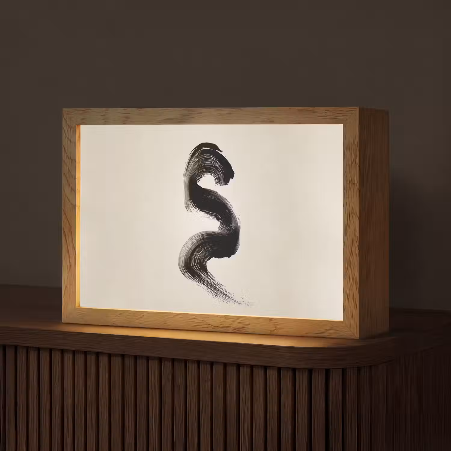 Penseelstreek - Zwart - Minimalistisch Light Box met kabel (Tafellamp) klein -z3d_website