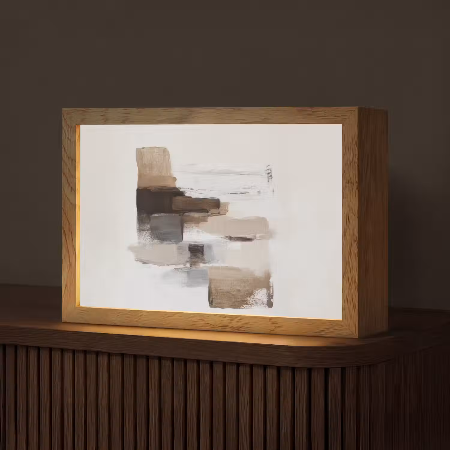 Penseelstreken - Balans - Beige - Bruin Light Box met kabel (Tafellamp) klein -z3d_website