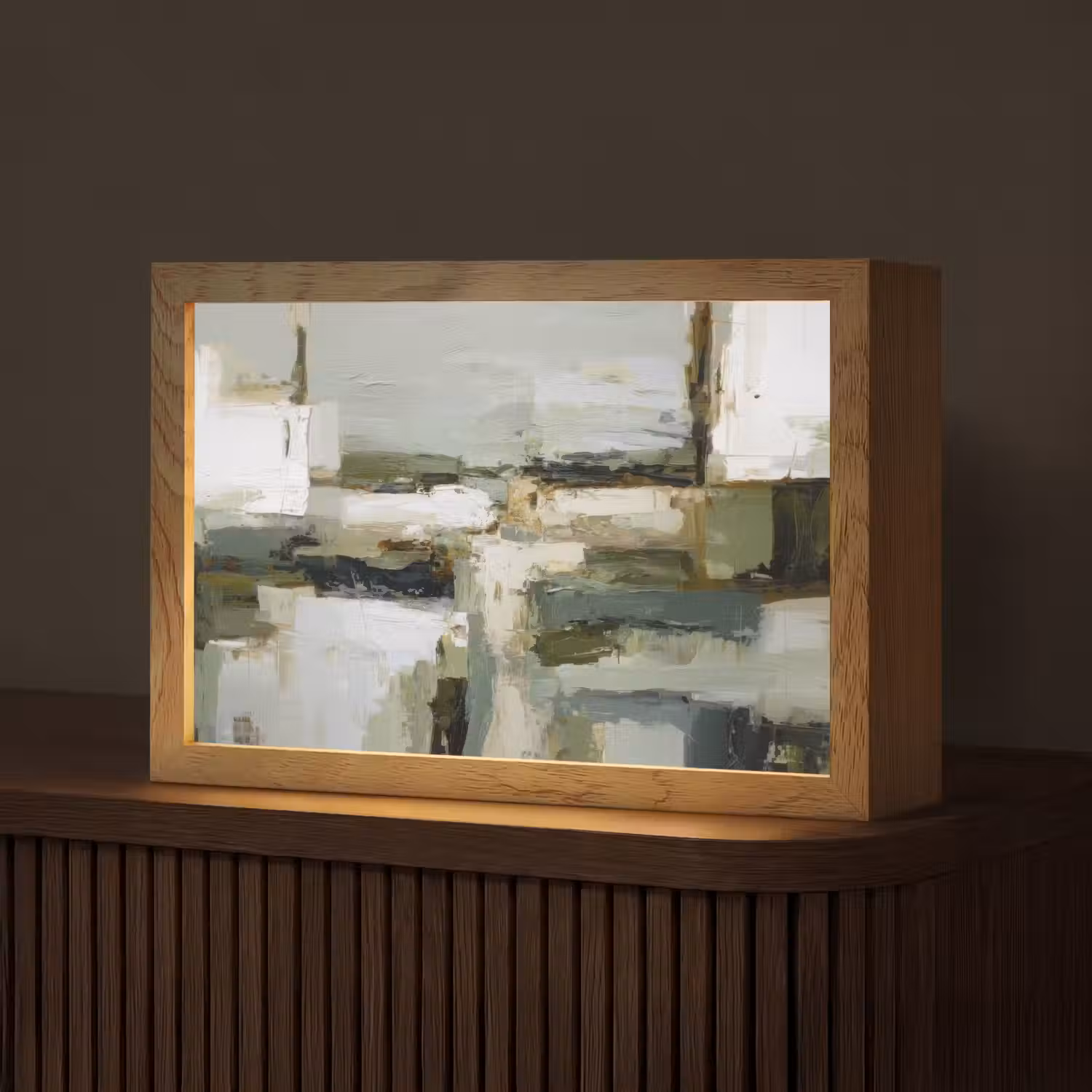 Penseelstreken - Groen - Abstract - Japandi Light Box met kabel (Tafellamp) klein -z3d_website