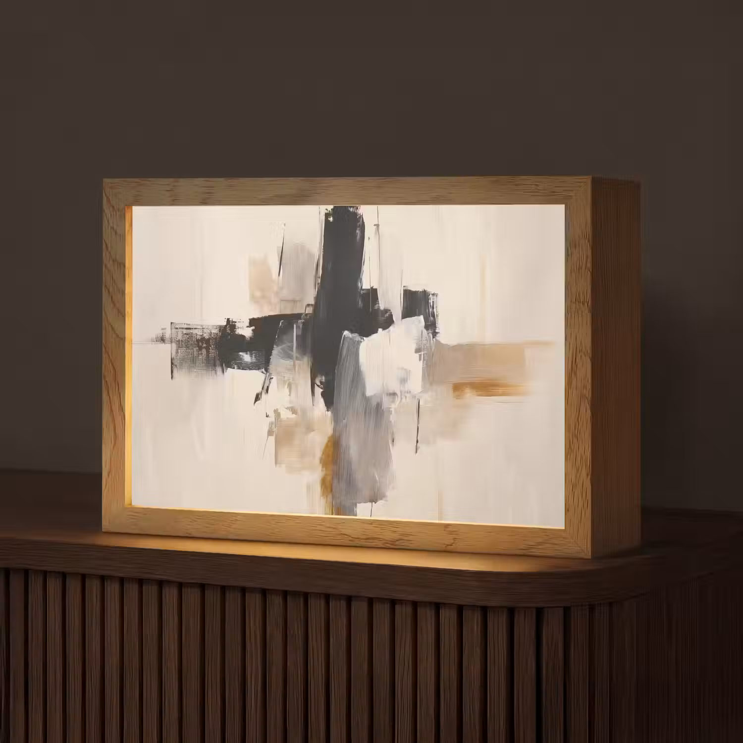 Penseelstreken - Ruw - Abstract - Beige Light Box met kabel (Tafellamp) klein -z3d_website