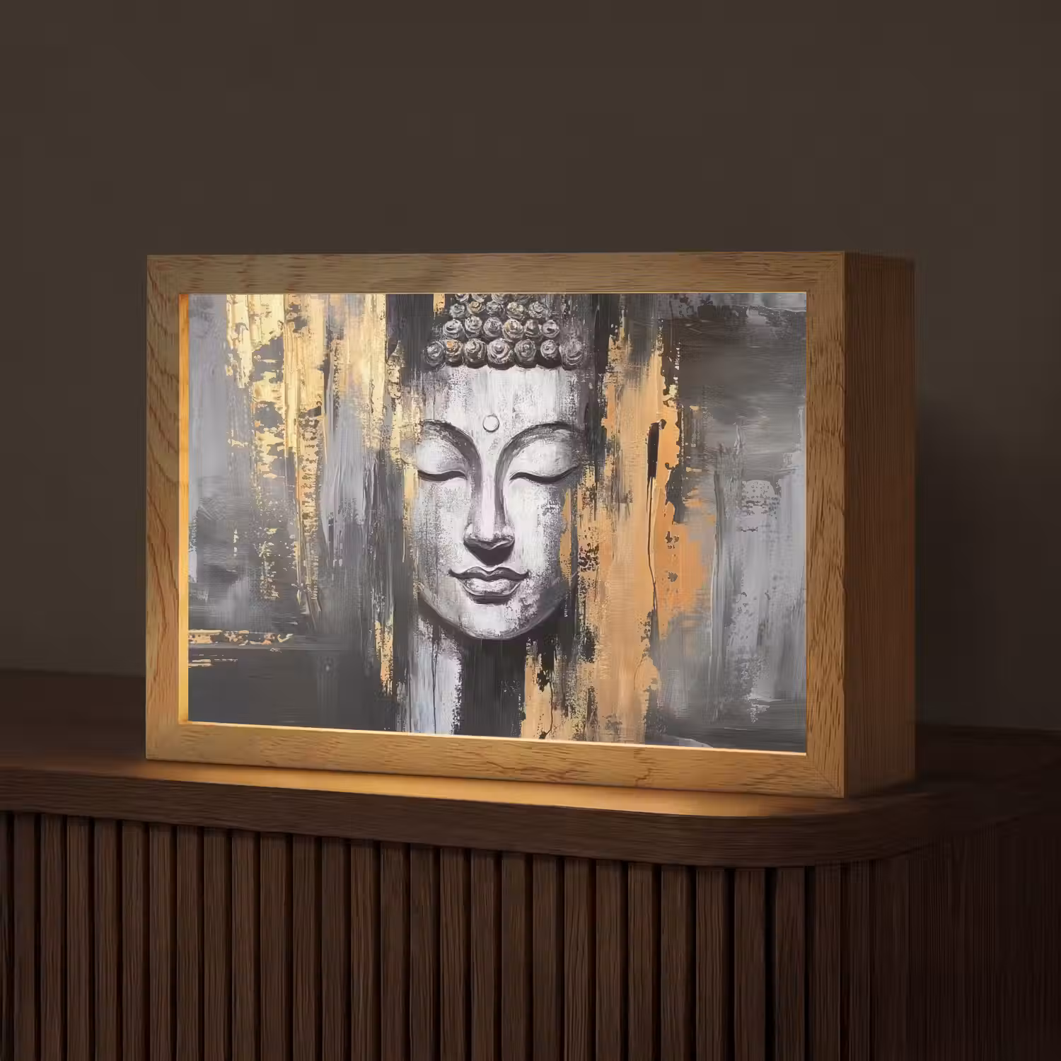 Boedhha - Penseelstreken - Goud - Abstract Light Box met kabel (Tafellamp) klein -z3d_website