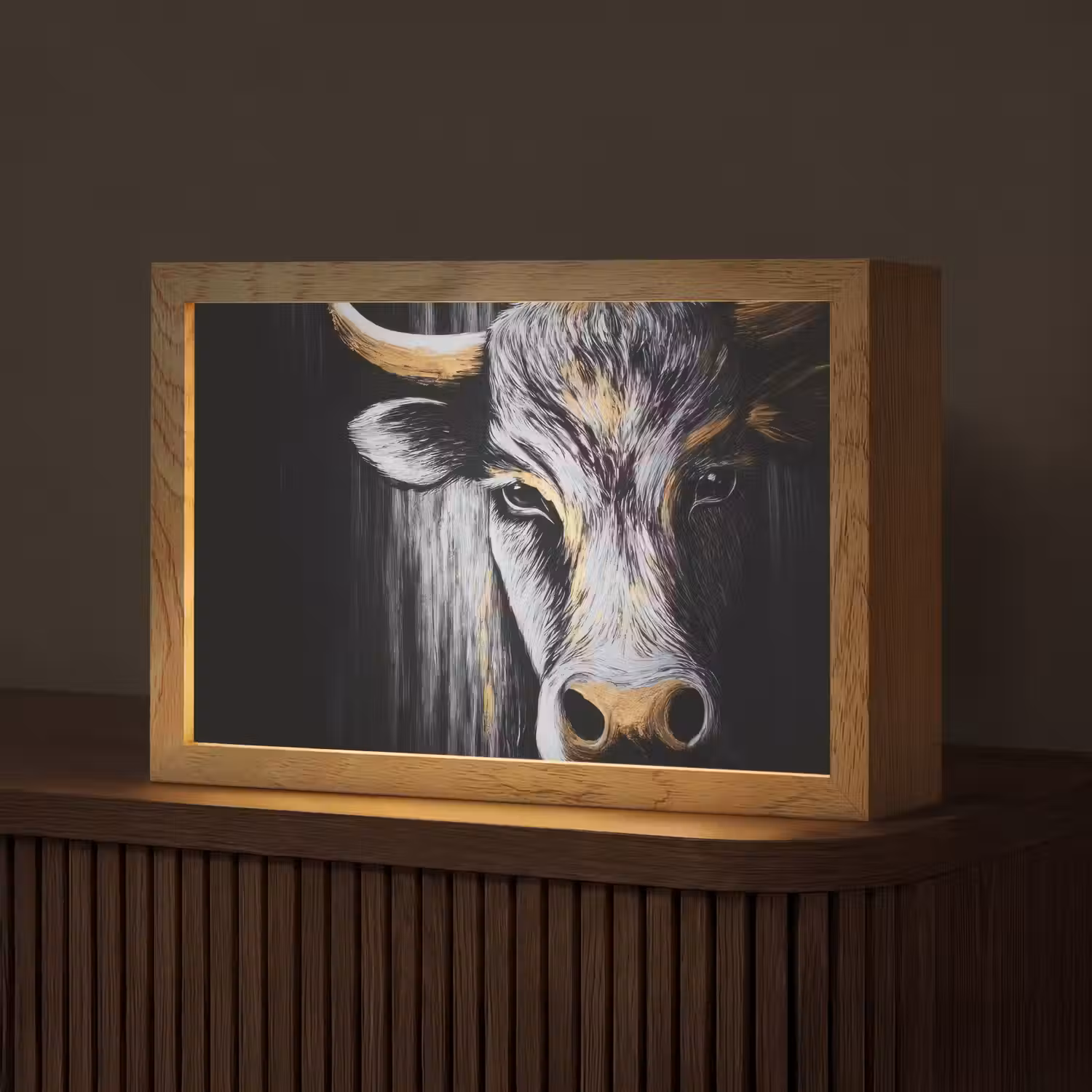 Stier - Hoorns - Snuit - Goud Light Box met kabel (Tafellamp) klein -z3d_website