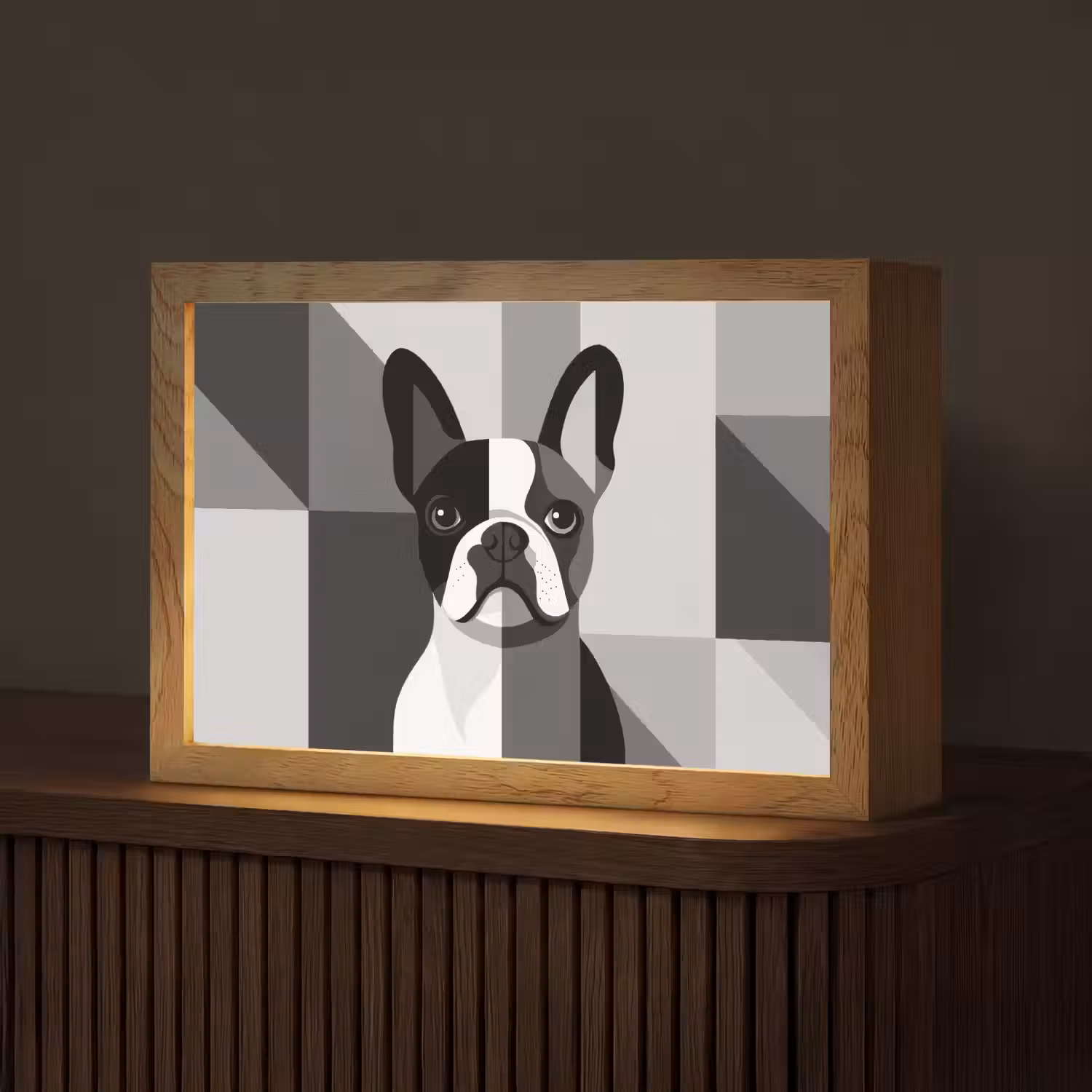 Buldog - Zwart - Abstract - Vlakken Light Box met kabel (Tafellamp) klein -z3d_website