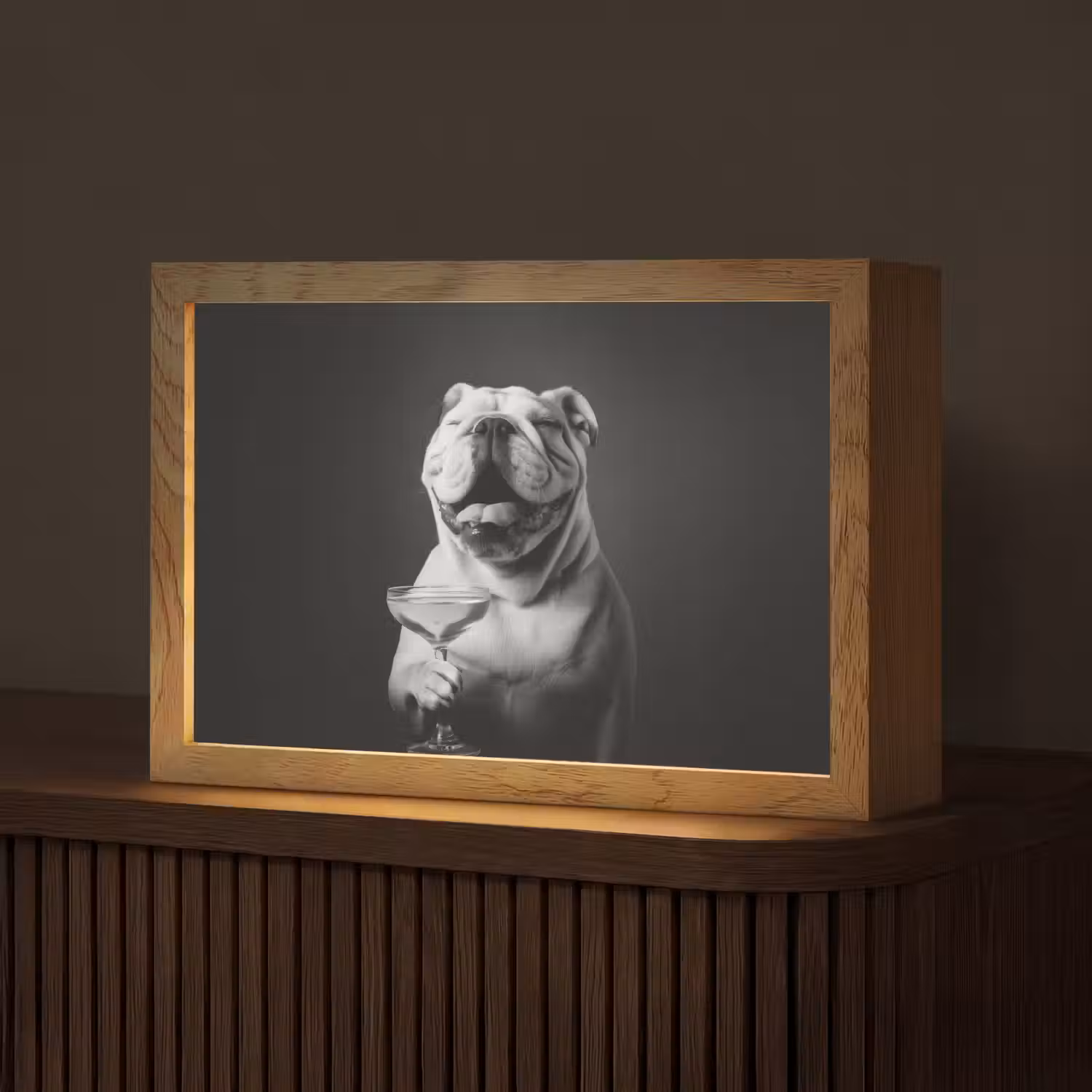 Buldog - Hond - Glas Light Box met kabel (Tafellamp) klein -z3d_website