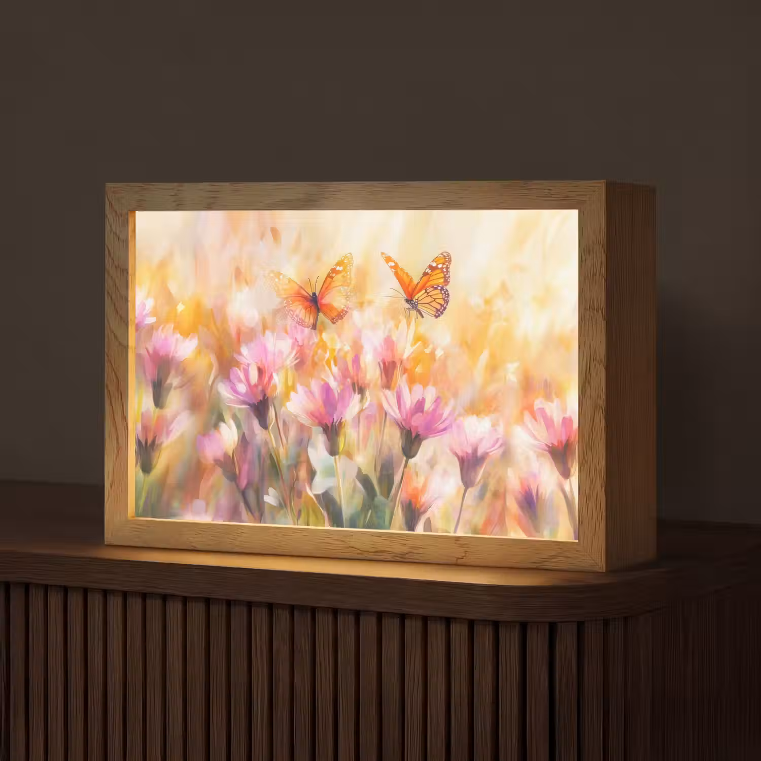 Vlinders - Oranje - Bloemen Light Box met kabel (Tafellamp) klein -z3d_website