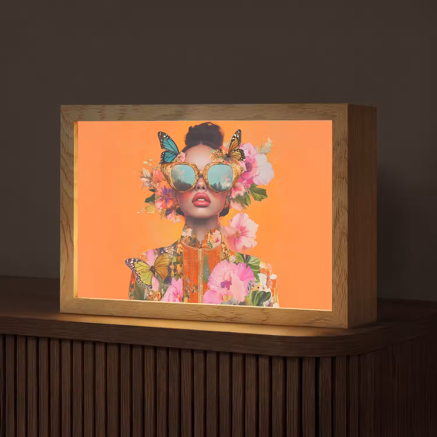 Vlinders - Vrouw - Zonnebril - Kleurrijk Light Box met kabel (Tafellamp) klein -z3d_website