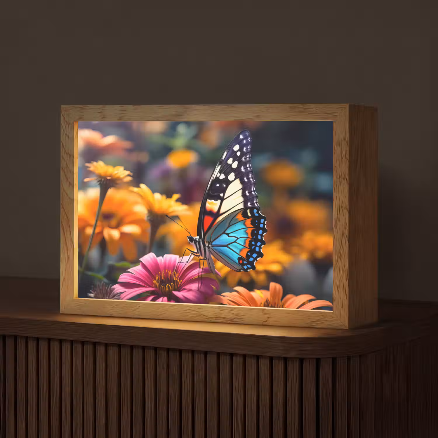 Vlinder - Dier - Kleurrijk - Bloemen - Natuur Light Box met kabel (Tafellamp) klein -z3d_website