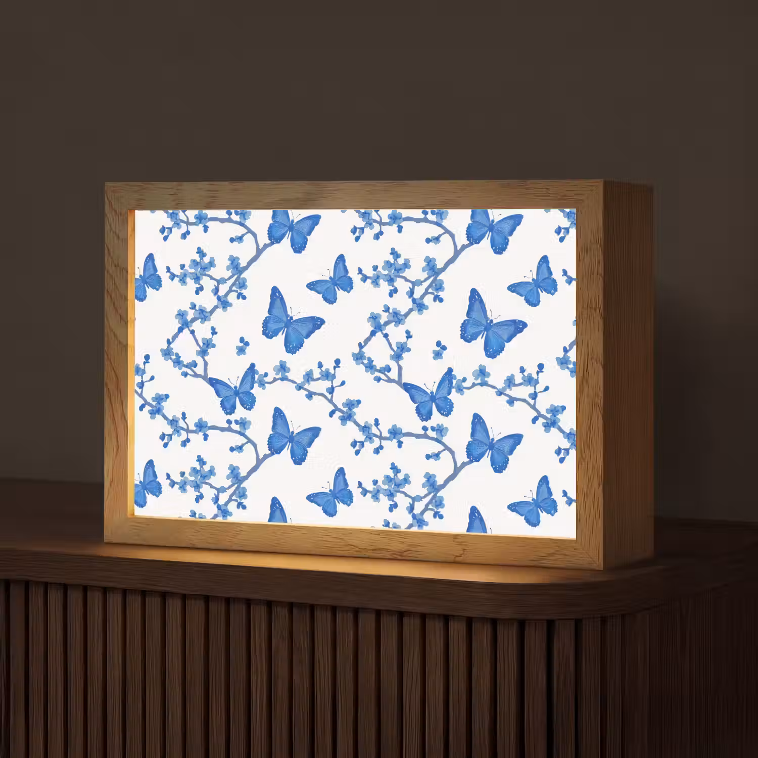 Vlinder - Bloemen - Blauw Light Box met kabel (Tafellamp) klein 924 -z3d_website