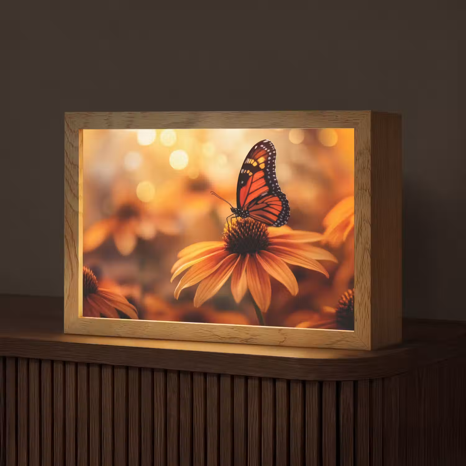 Vlinder - Bloemen - Oranje Light Box met kabel (Tafellamp) klein -z3d_website