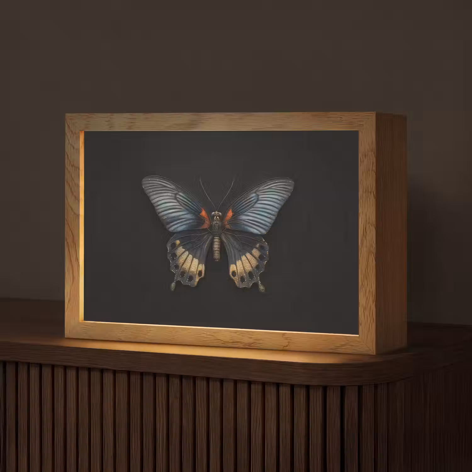 Vlinder - Metaalachtig - Geometrisch patroon Light Box met kabel (Tafellamp) klein -z3d_website