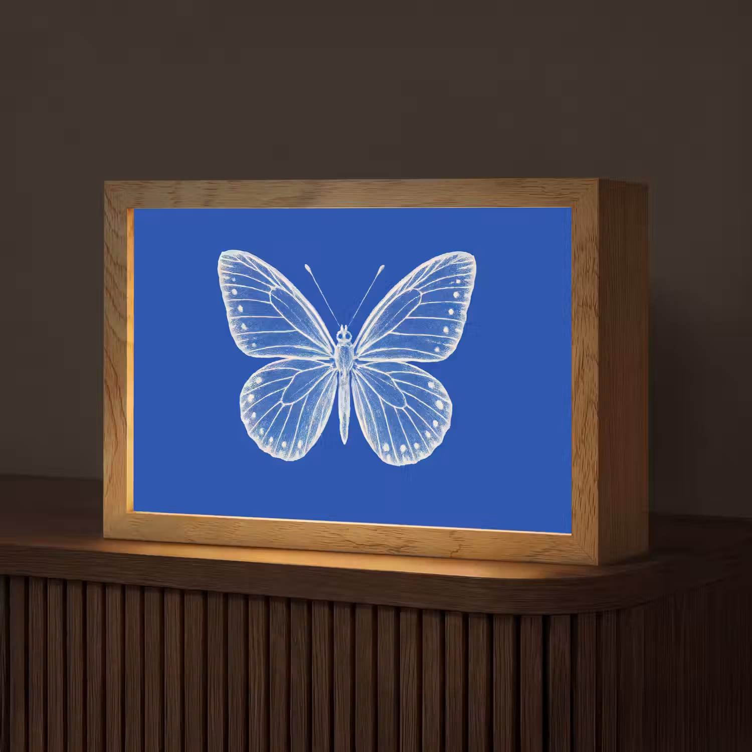Vlinder - Wit - Getekend - Stippen Light Box met kabel (Tafellamp) klein -z3d_website