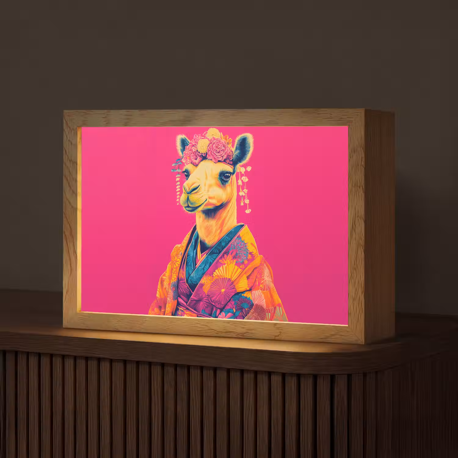Kameel - Bloemen - Kimono - Waaiers Light Box met kabel (Tafellamp) klein -z3d_website