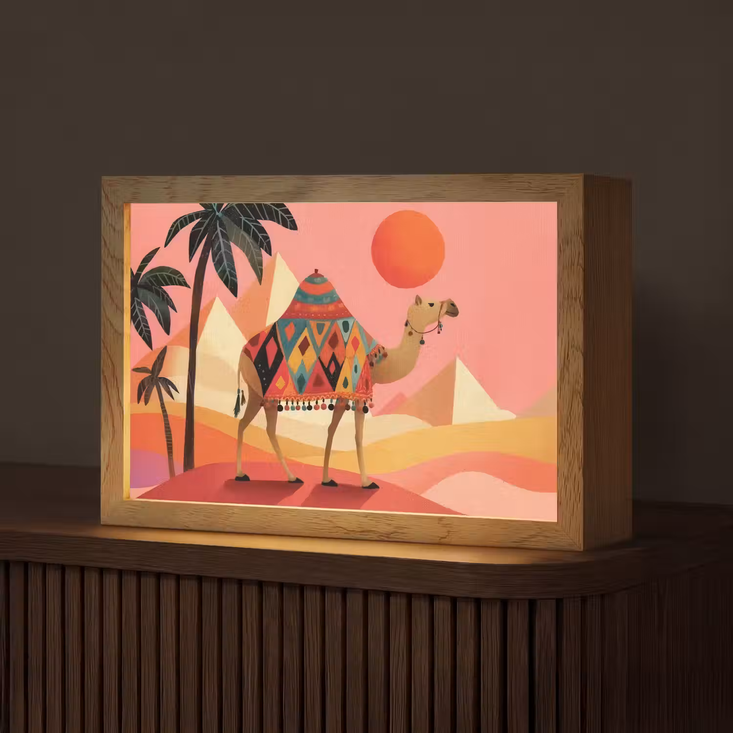 Kameel - Pyramides - Rode zon Light Box met kabel (Tafellamp) klein -z3d_website