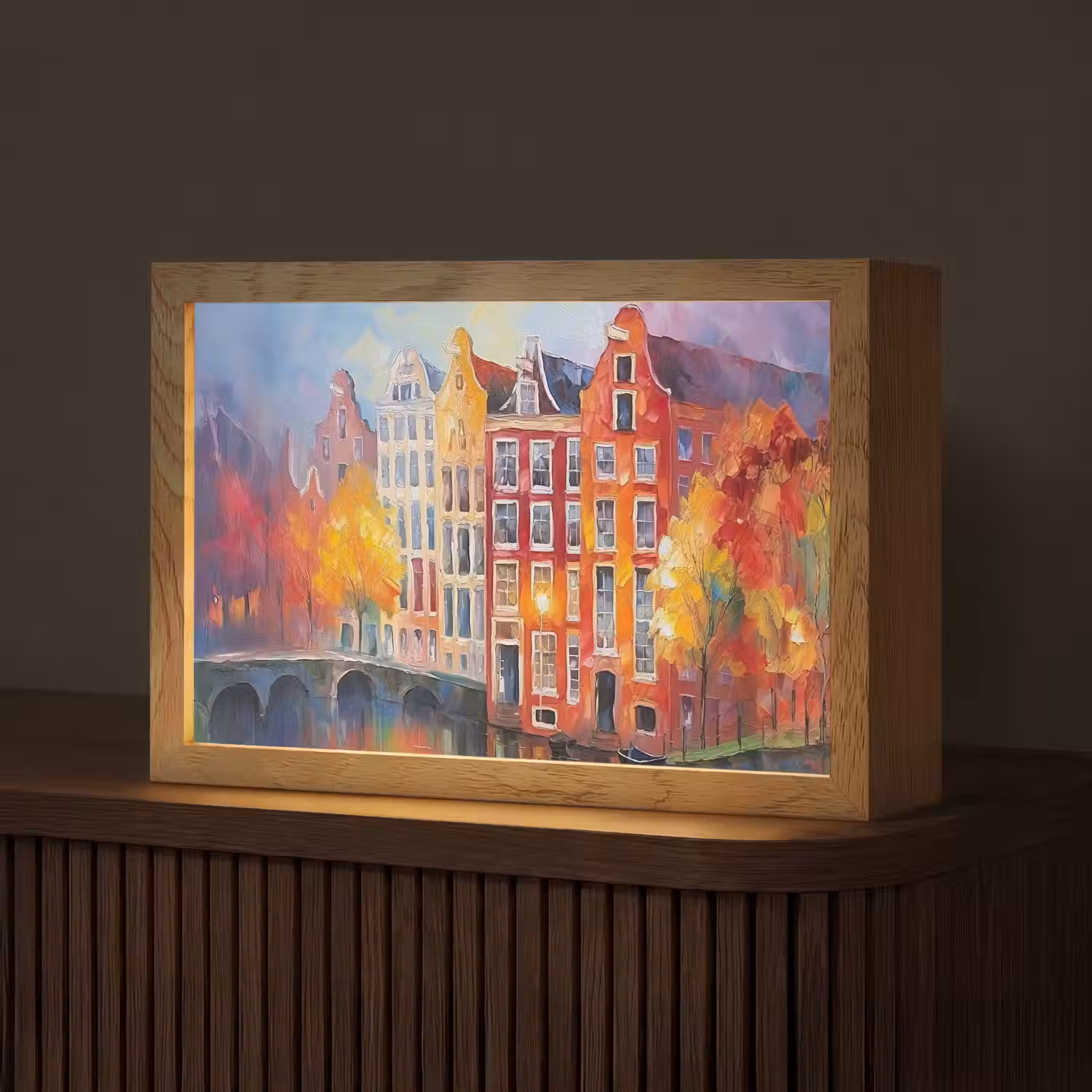Grachtenpanden - Kunst - Schilderij - Amsterdam Light Box met kabel (Tafellamp) klein -z3d_website