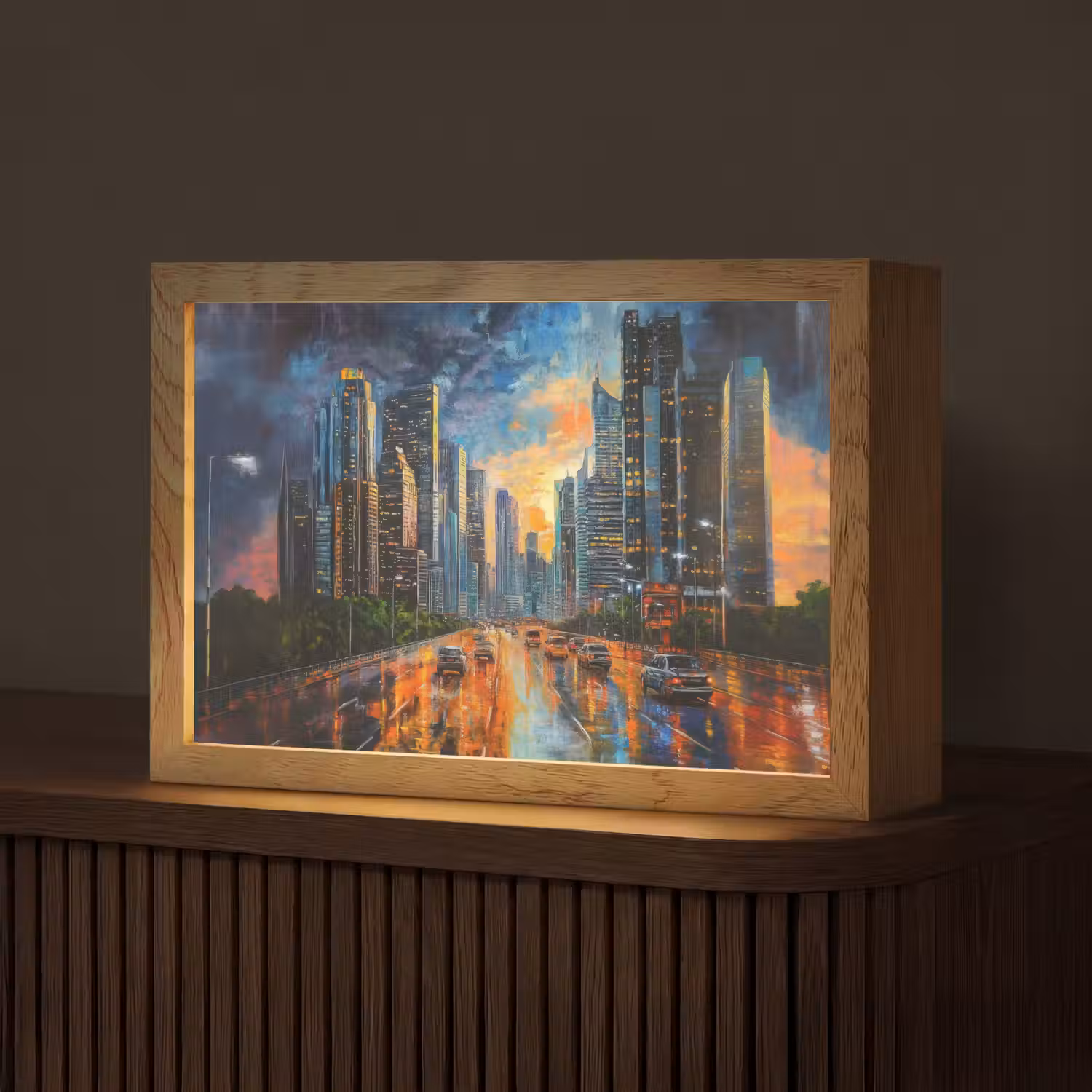 Auto - Skyline - Zon - Blauw Light Box met kabel (Tafellamp) klein -z3d_website